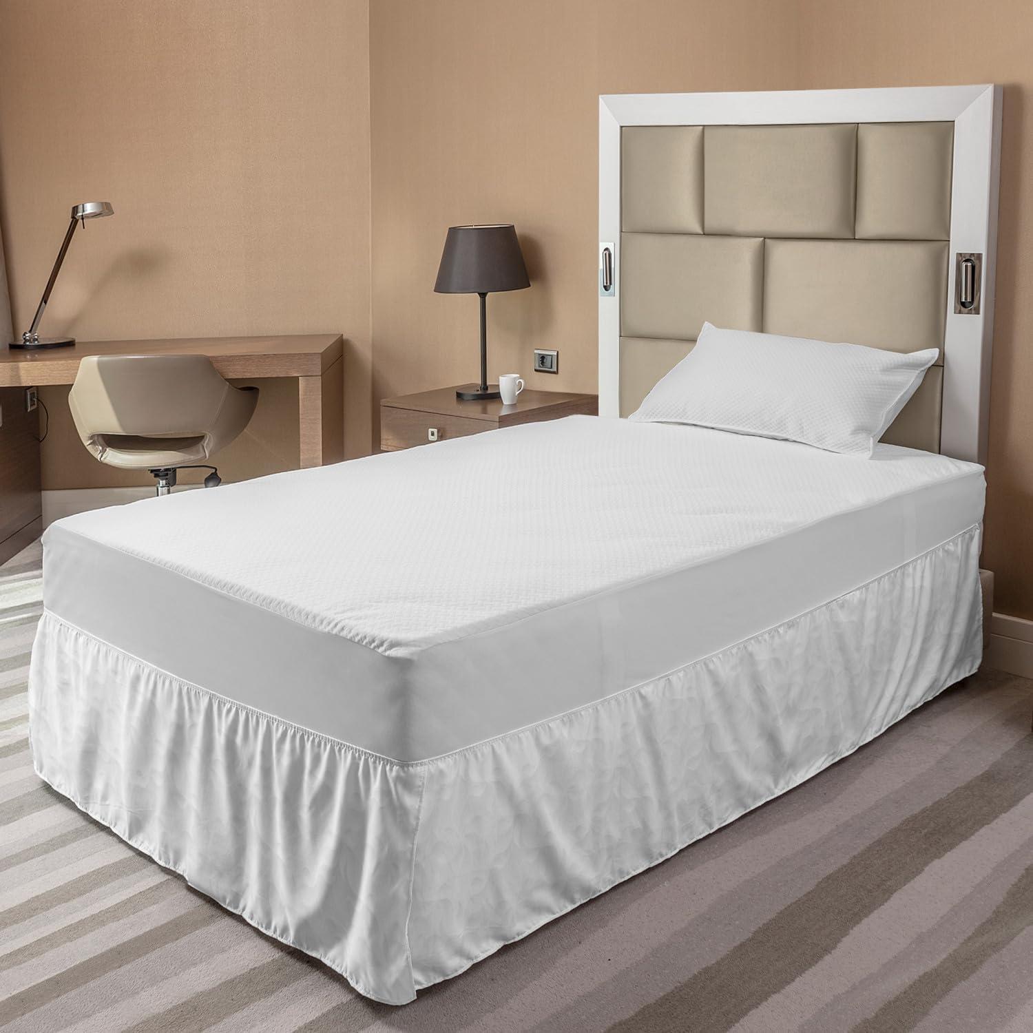imageAmbesonne Neutral Color Elastic Bed Skirt Soft Color Hand Drawn Like Curves Flourishes Outline Art Image Wrap Around Fabric Bedskirt Dust Ruffle for Bedroom TwinTwin XL Pale Taupe and White