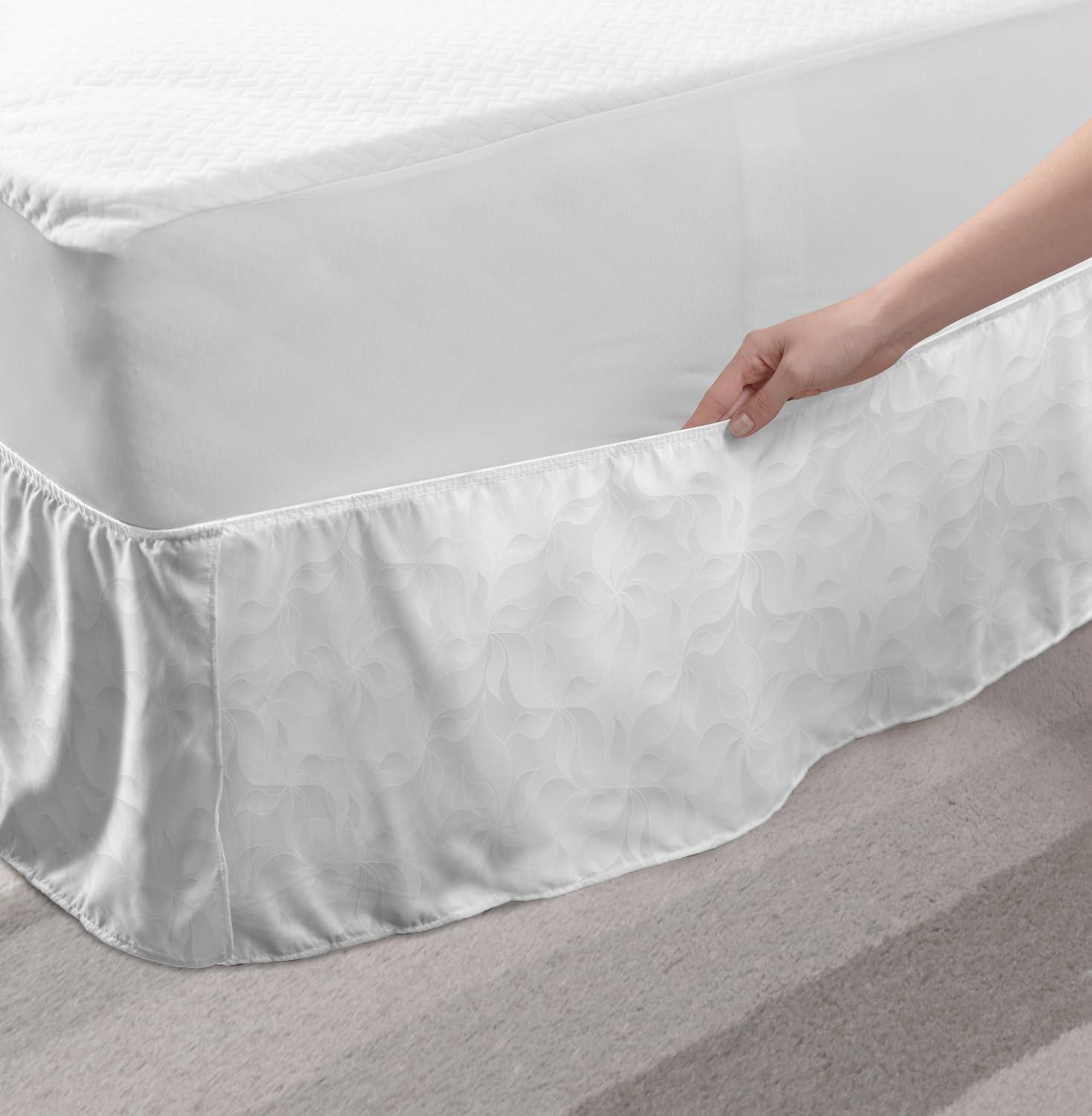 imageAmbesonne Neutral Color Elastic Bed Skirt Soft Color Hand Drawn Like Curves Flourishes Outline Art Image Wrap Around Fabric Bedskirt Dust Ruffle for Bedroom TwinTwin XL Pale Taupe and White