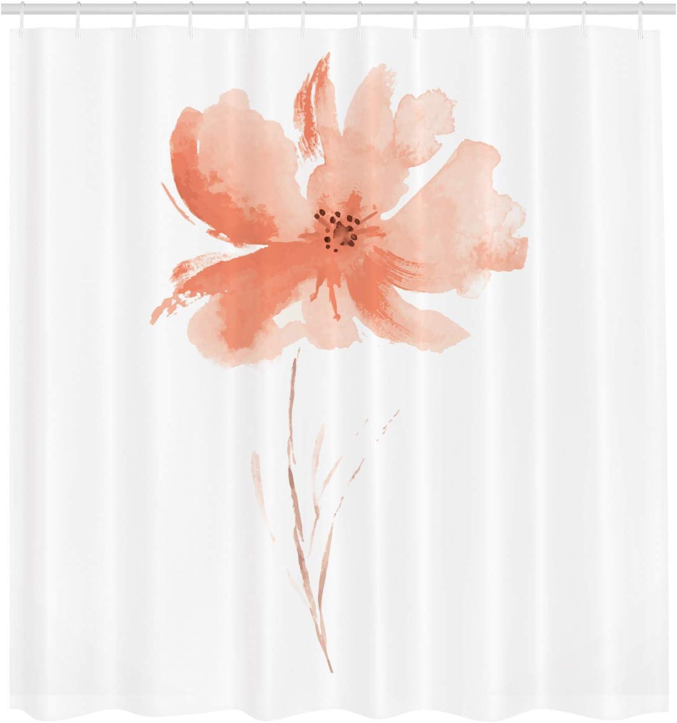 imageAmbesonne Watercolor Flower Shower Curtain Single Poppy Flower on Plain Clear Background Nature Inspired Romantic Cloth Fabric Bathroom Decor Set with Hooks 69 W x 75 L Salmon Peach