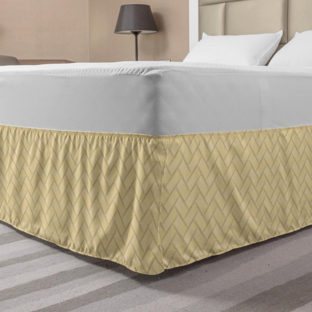 imageAmbesonne Neutral Color Bedskirt Geometric Tile Like Pattern with Crossing Style Brick Stones Motif Print Bedroom Decor Wrap Around Elastic Bed Skirt Gathered Design King Beige and Ecru