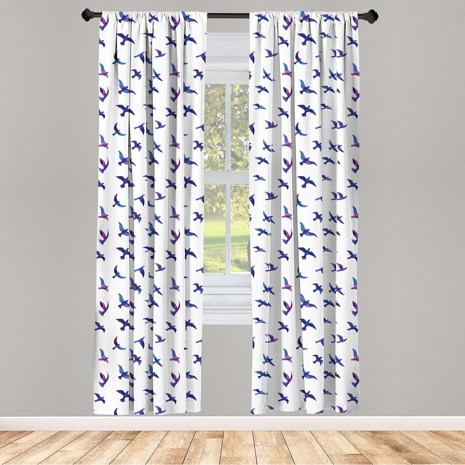 imageAmbesonne Birds Curtains Flock of Flying Pigeons and Doves Transitioned Color Watercolor Design Window Treatments 2 Panel Set for Living Room Bedroom Pair of 28 x 84 Night Blue and Eggplant