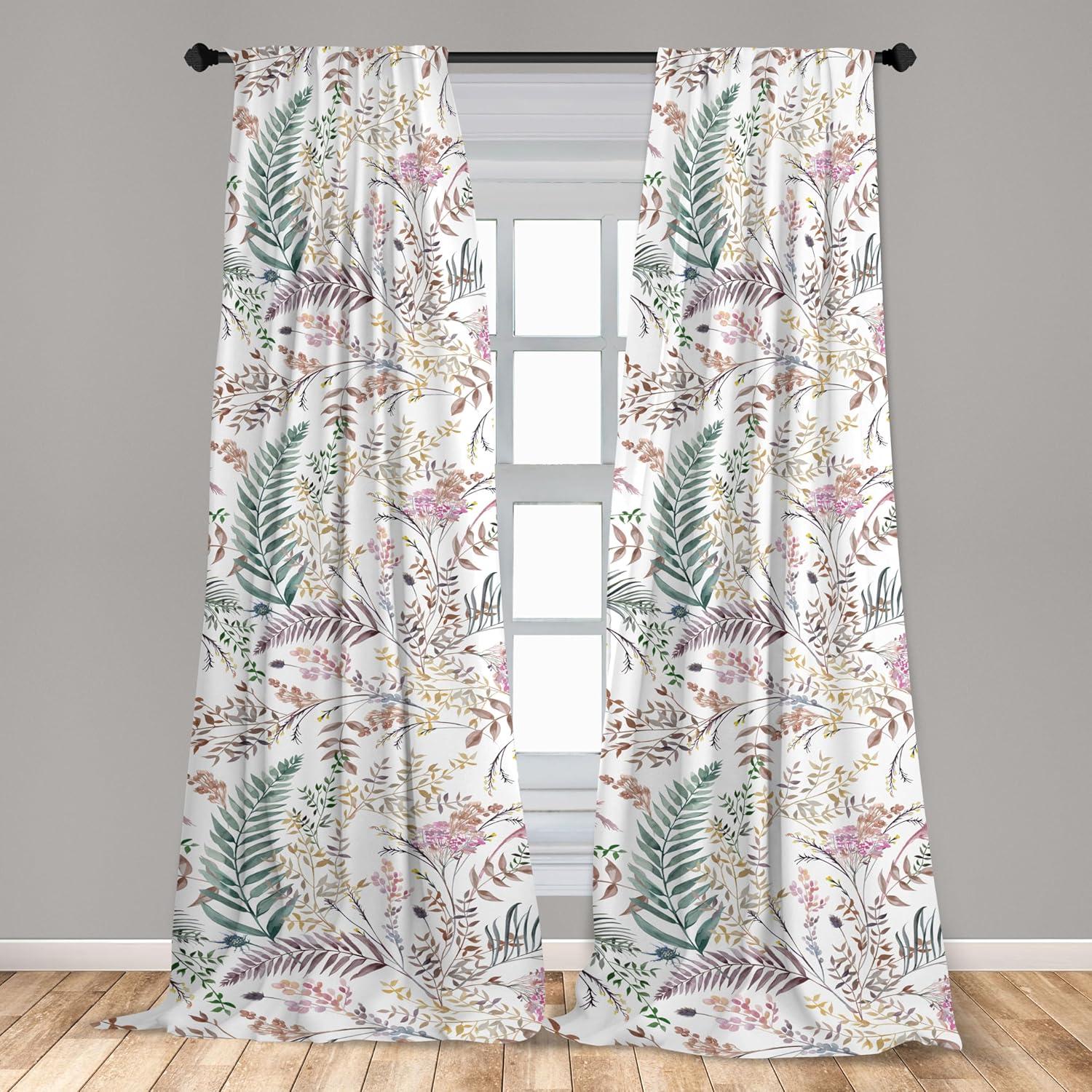 imageAmbesonne Floral Curtains Spring Theme Abstract Repeating Pattern of Flowers Leaves Nature Art Window Treatments 2 Panel Set for Living Room Bedroom Pair of 28 x 84 Pale Lavender Blue GreyLaurel Green and Pale Taupe