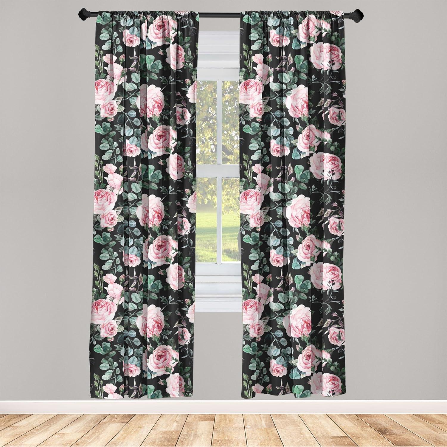 imageAmbesonne Floral Curtains Spring Theme Abstract Repeating Pattern of Flowers Leaves Nature Art Window Treatments 2 Panel Set for Living Room Bedroom Pair of 28 x 84 Pale Lavender Blue GreySoft Pink and Hunter Green