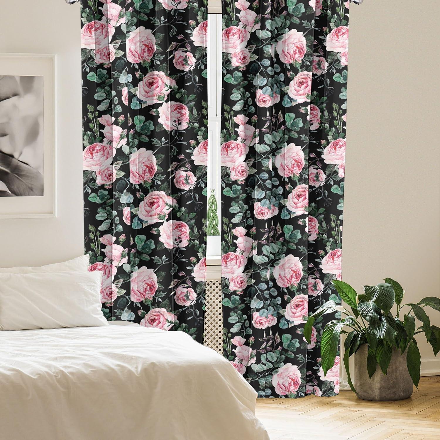 imageAmbesonne Floral Curtains Spring Theme Abstract Repeating Pattern of Flowers Leaves Nature Art Window Treatments 2 Panel Set for Living Room Bedroom Pair of 28 x 84 Pale Lavender Blue GreySoft Pink and Hunter Green