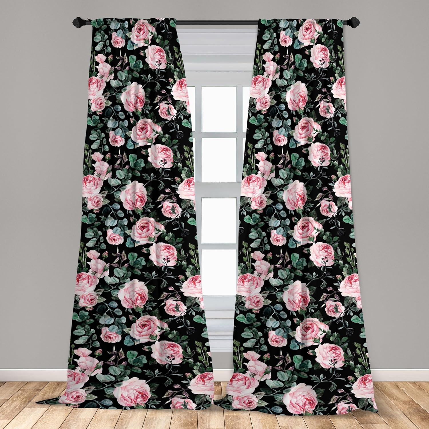 imageAmbesonne Floral Curtains Spring Theme Abstract Repeating Pattern of Flowers Leaves Nature Art Window Treatments 2 Panel Set for Living Room Bedroom Pair of 28 x 84 Pale Lavender Blue GreySoft Pink and Hunter Green