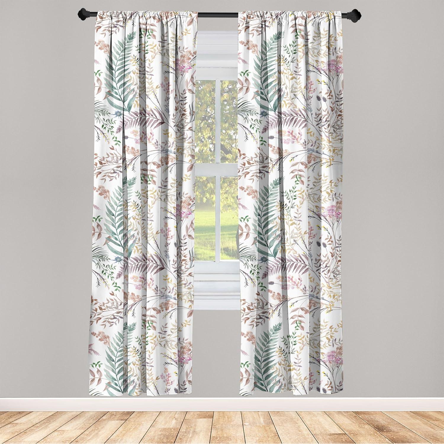 imageAmbesonne Floral Curtains Spring Theme Abstract Repeating Pattern of Flowers Leaves Nature Art Window Treatments 2 Panel Set for Living Room Bedroom Pair of 28 x 84 Pale Lavender Blue GreyLaurel Green and Pale Taupe