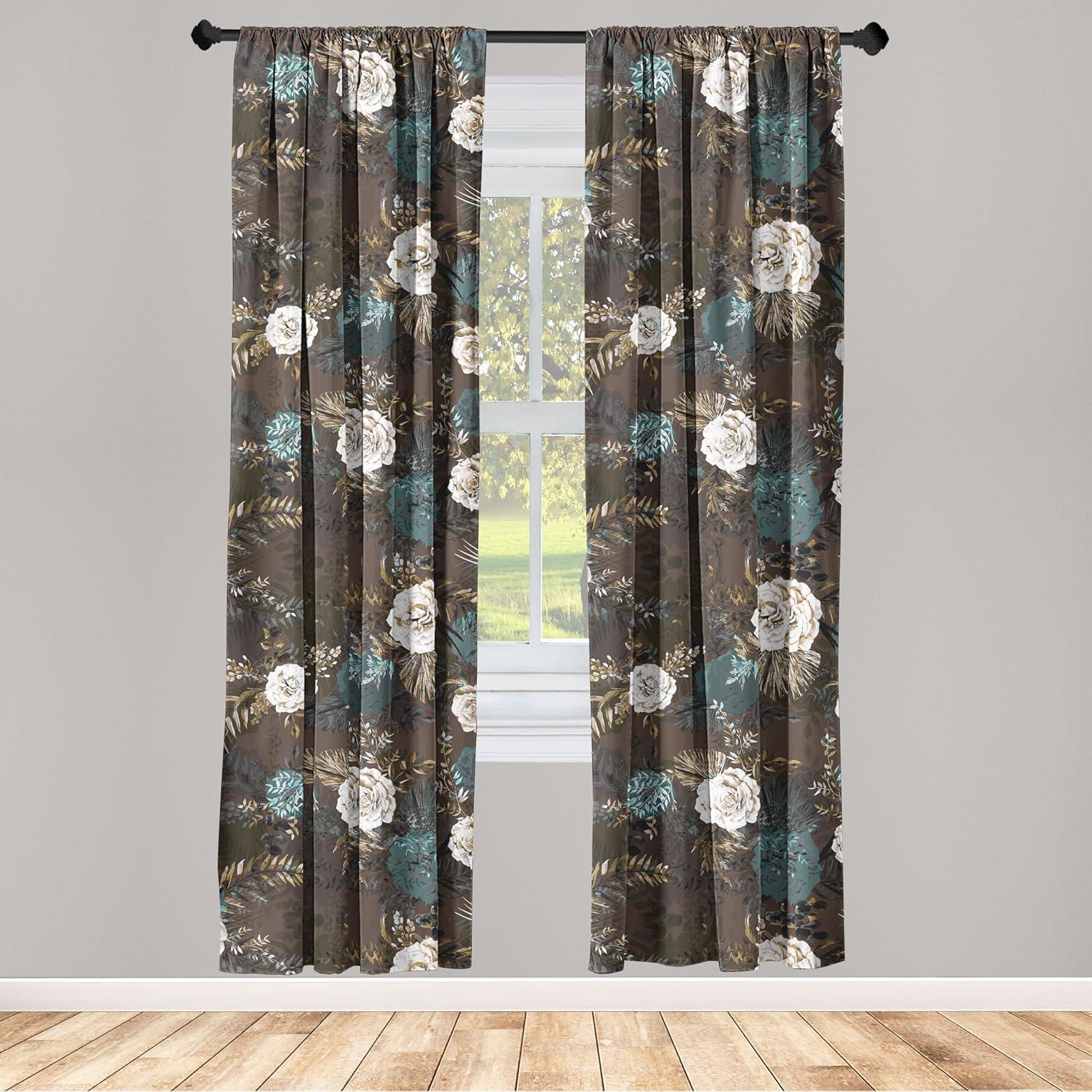imageAmbesonne Floral Curtains Spring Theme Abstract Repeating Pattern of Flowers Leaves Nature Art Window Treatments 2 Panel Set for Living Room Bedroom Pair of 28 x 84 Pale Lavender Blue GreySeal Brown Dark Teal