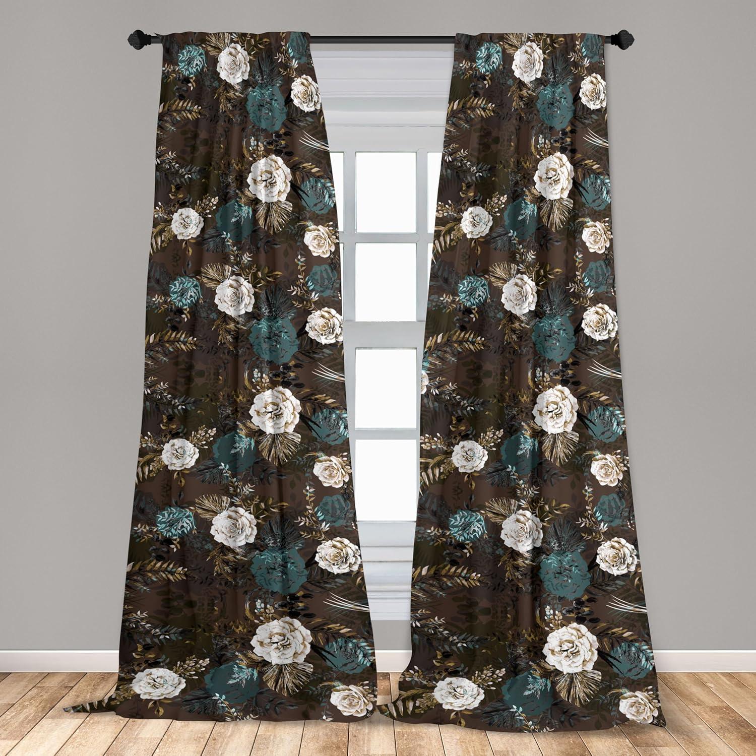 imageAmbesonne Floral Curtains Spring Theme Abstract Repeating Pattern of Flowers Leaves Nature Art Window Treatments 2 Panel Set for Living Room Bedroom Pair of 28 x 84 Pale Lavender Blue GreySeal Brown Dark Teal