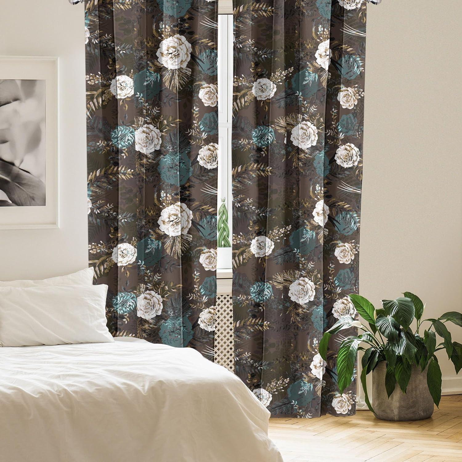 imageAmbesonne Floral Curtains Spring Theme Abstract Repeating Pattern of Flowers Leaves Nature Art Window Treatments 2 Panel Set for Living Room Bedroom Pair of 28 x 84 Pale Lavender Blue GreySeal Brown Dark Teal