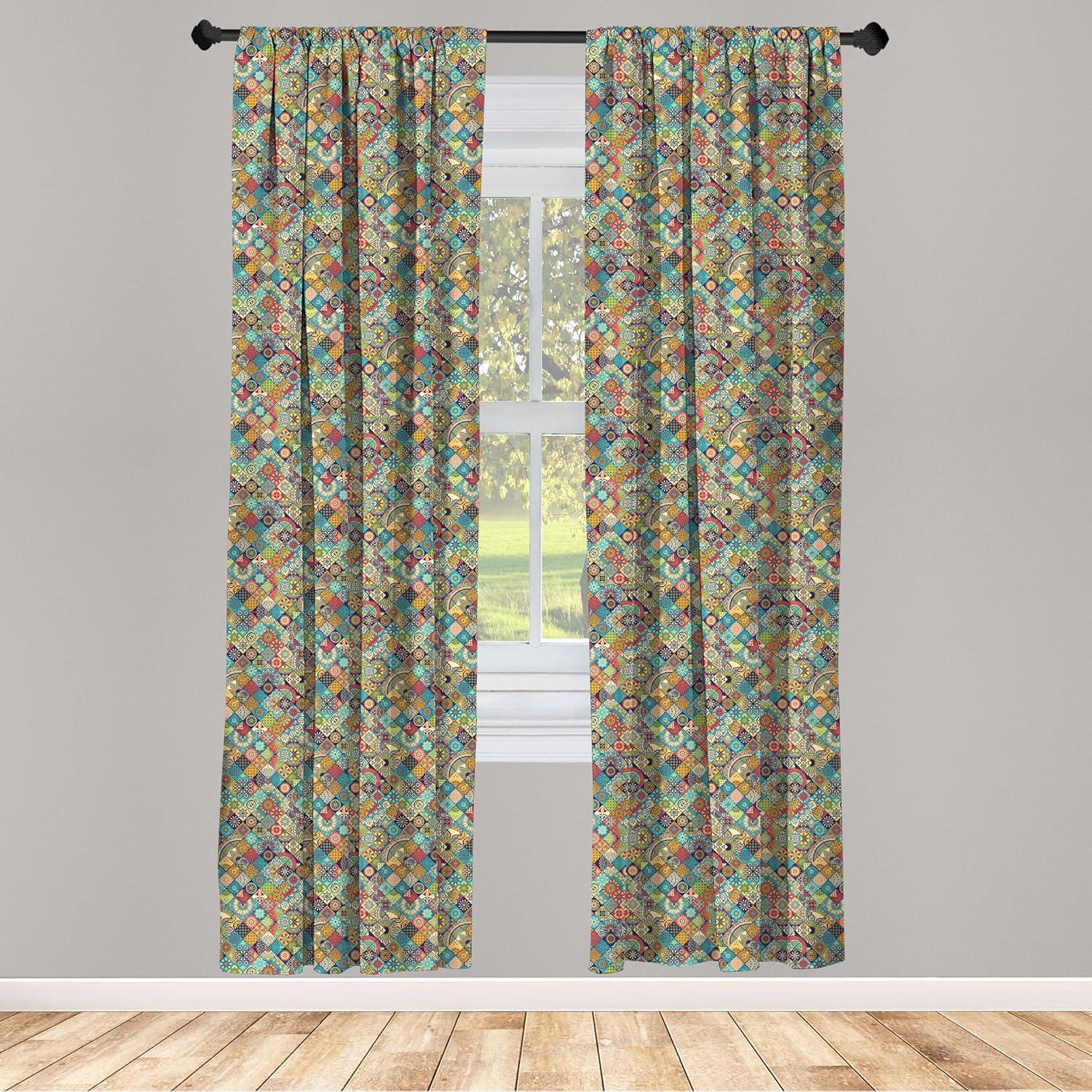 imageAmbesonne Moroccan Curtains Floral Abstract Ornate Floral Arrangement Oriental Motifs Foliage Pattern Window Treatments 2 Panel Set for Living Room Bedroom Pair of 28 x 63 Coral Blue