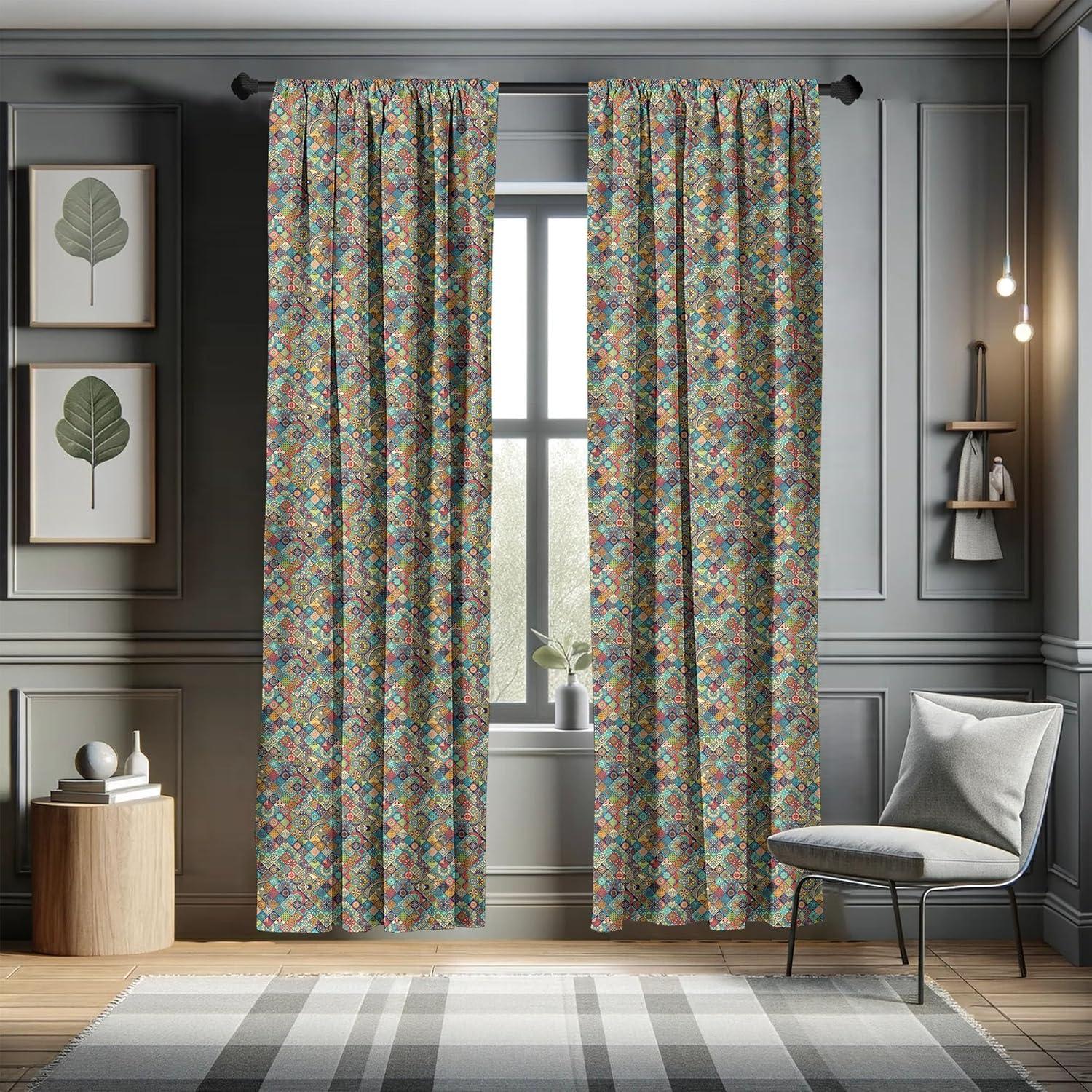 imageAmbesonne Moroccan Curtains Floral Abstract Ornate Floral Arrangement Oriental Motifs Foliage Pattern Window Treatments 2 Panel Set for Living Room Bedroom Pair of 28 x 63 Coral Blue