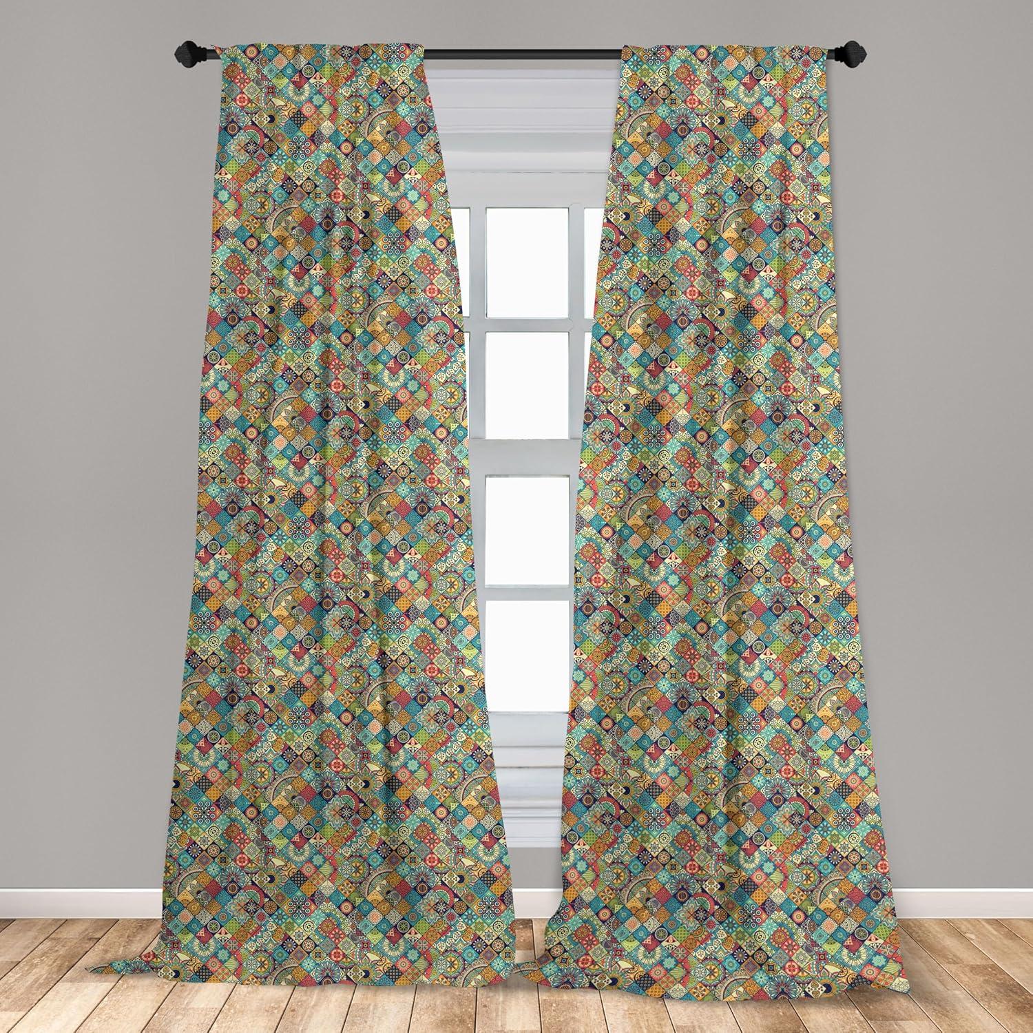 imageAmbesonne Moroccan Curtains Floral Abstract Ornate Floral Arrangement Oriental Motifs Foliage Pattern Window Treatments 2 Panel Set for Living Room Bedroom Pair of 28 x 63 Coral Blue