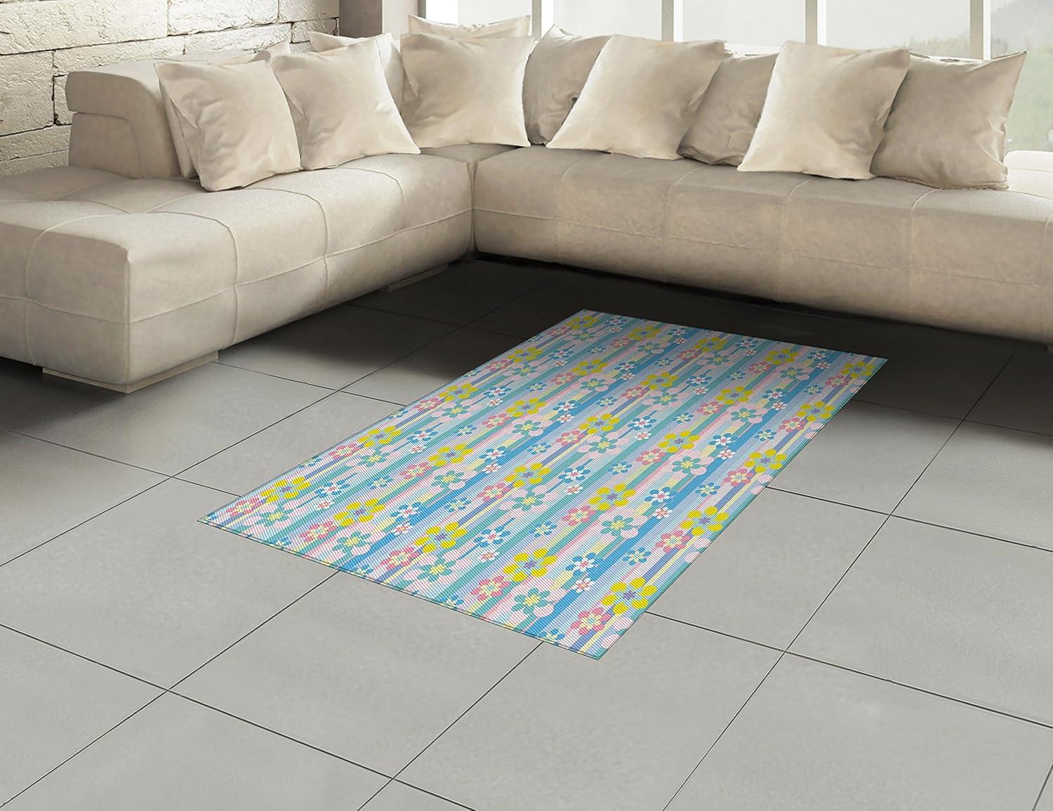 imageAmbesonne Pastel Area Rug Abstract Spring Season Themed Graphic Daisies on Vertical Stripes Soft Modern Flat Woven Accent Rug for Living Room Bedroom Dining Room 4 X 5 7 Multicolor