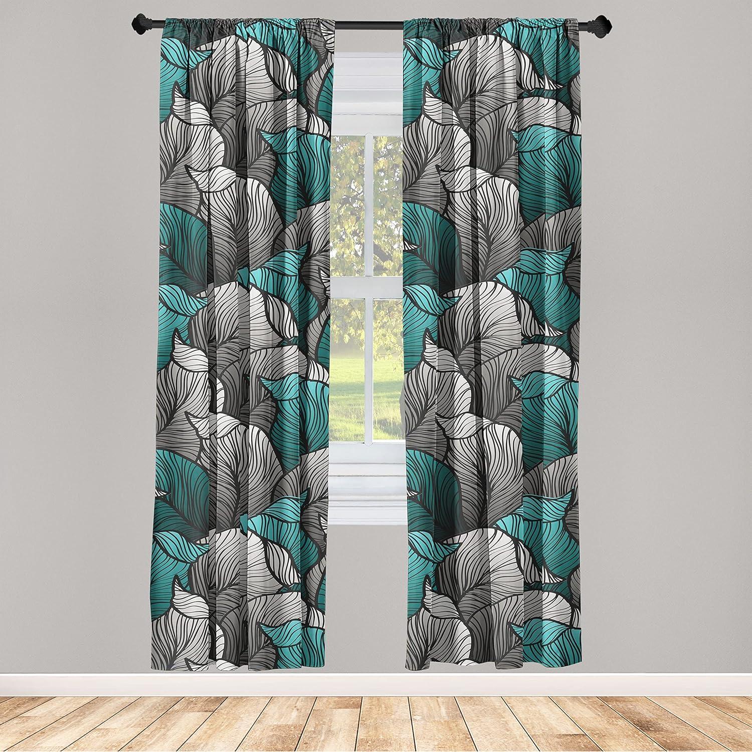 imageAmbesonne Retro Curtains Waves Geometric Shapes Seashell Motif Old Times Vintage Design of Art Deco Window Treatments 2 Panel Set for Living Room Bedroom Pair of 28 x 84 Dark Grey White FawnTurquoise Charcoal Grey
