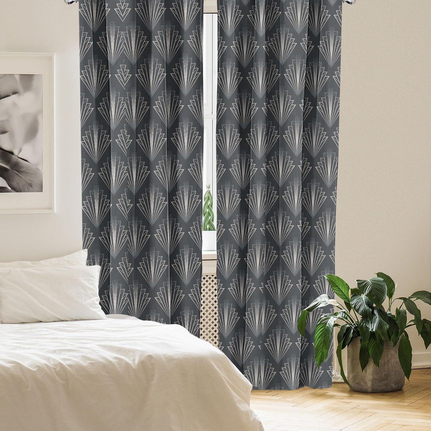 imageAmbesonne Retro Curtains Waves Geometric Shapes Seashell Motif Old Times Vintage Design of Art Deco Window Treatments 2 Panel Set for Living Room Bedroom Pair of 28 x 84 Dark Grey White FawnGrey and Pale Tan