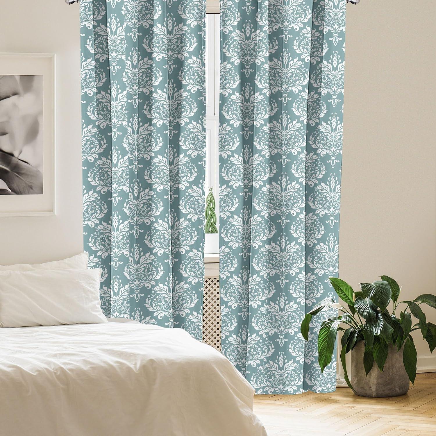 imageAmbesonne Retro Curtains Waves Geometric Shapes Seashell Motif Old Times Vintage Design of Art Deco Window Treatments 2 Panel Set for Living Room Bedroom Pair of 28 x 84 Dark Grey White FawnCadet Blue and White