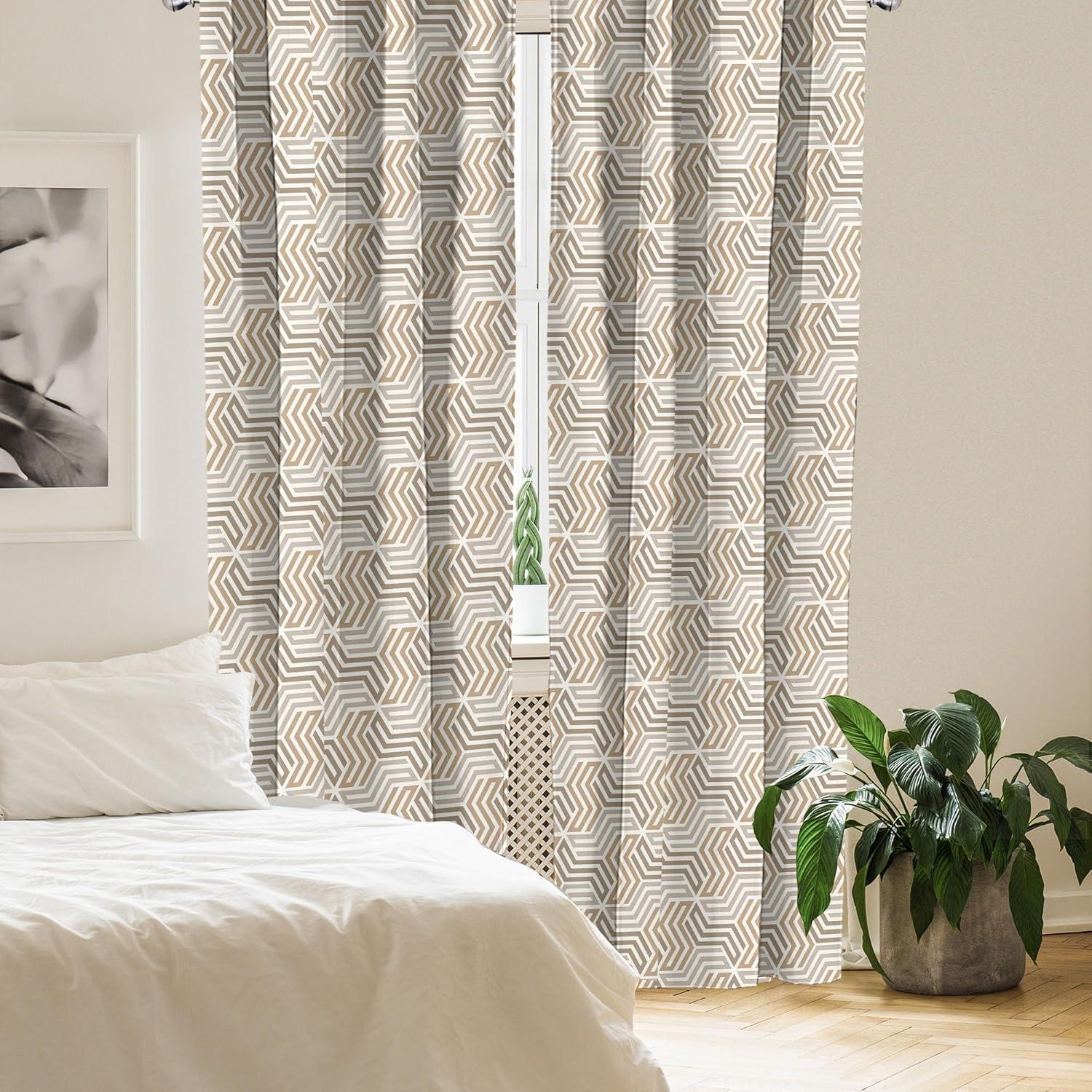 imageAmbesonne Retro Curtains Waves Geometric Shapes Seashell Motif Old Times Vintage Design of Art Deco Window Treatments 2 Panel Set for Living Room Bedroom Pair of 28 x 84 Dark Grey White FawnWarm Taupe Pale Sepia