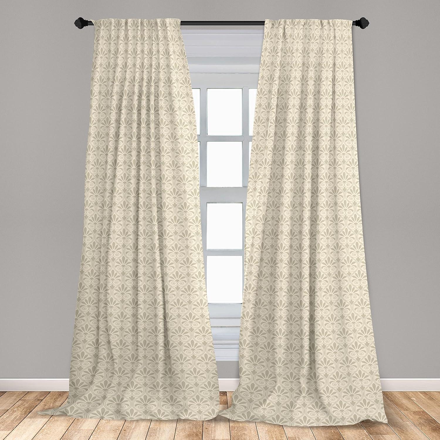 imageAmbesonne Retro Curtains Waves Geometric Shapes Seashell Motif Old Times Vintage Design of Art Deco Window Treatments 2 Panel Set for Living Room Bedroom Pair of 28 x 84 Dark Grey White FawnEggshell and Pale Tan