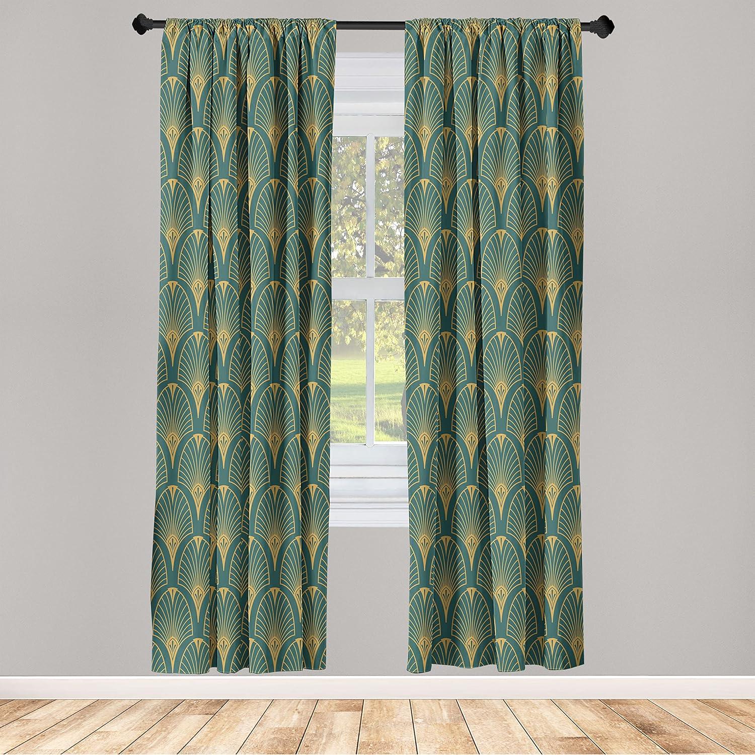 imageAmbesonne Retro Curtains Waves Geometric Shapes Seashell Motif Old Times Vintage Design of Art Deco Window Treatments 2 Panel Set for Living Room Bedroom Pair of 28 x 84 Dark Grey White FawnDark Mustard and Dark Teal