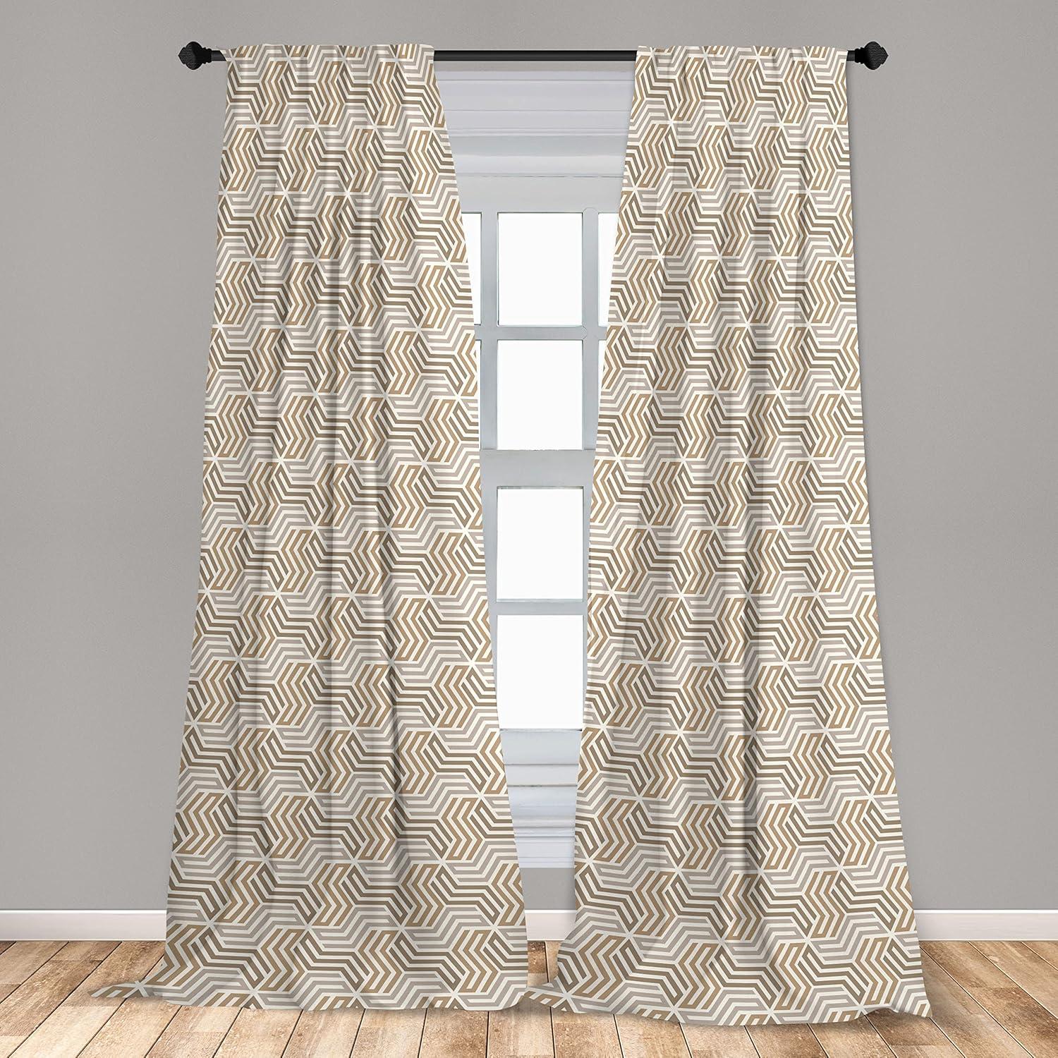 imageAmbesonne Retro Curtains Waves Geometric Shapes Seashell Motif Old Times Vintage Design of Art Deco Window Treatments 2 Panel Set for Living Room Bedroom Pair of 28 x 84 Dark Grey White FawnWarm Taupe Pale Sepia