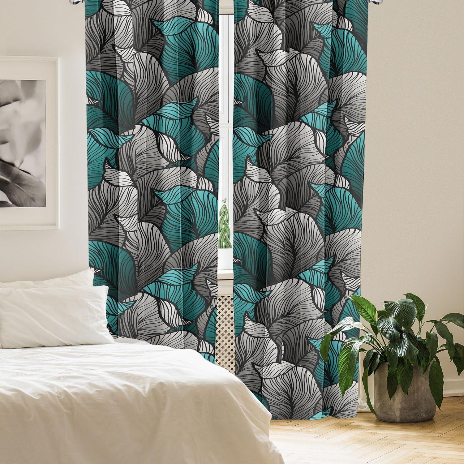 imageAmbesonne Retro Curtains Waves Geometric Shapes Seashell Motif Old Times Vintage Design of Art Deco Window Treatments 2 Panel Set for Living Room Bedroom Pair of 28 x 84 Dark Grey White FawnTurquoise Charcoal Grey