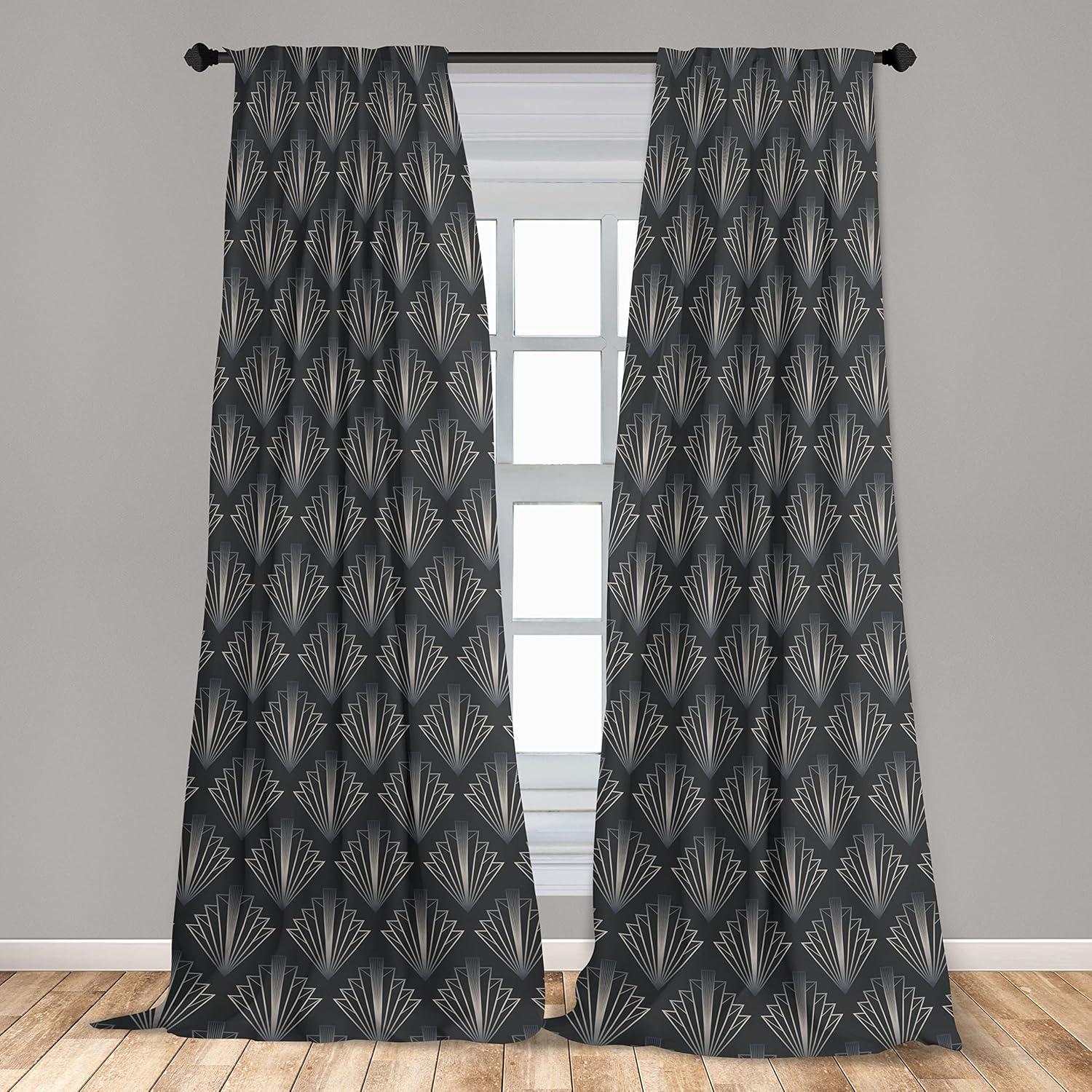 imageAmbesonne Retro Curtains Waves Geometric Shapes Seashell Motif Old Times Vintage Design of Art Deco Window Treatments 2 Panel Set for Living Room Bedroom Pair of 28 x 84 Dark Grey White FawnGrey and Pale Tan