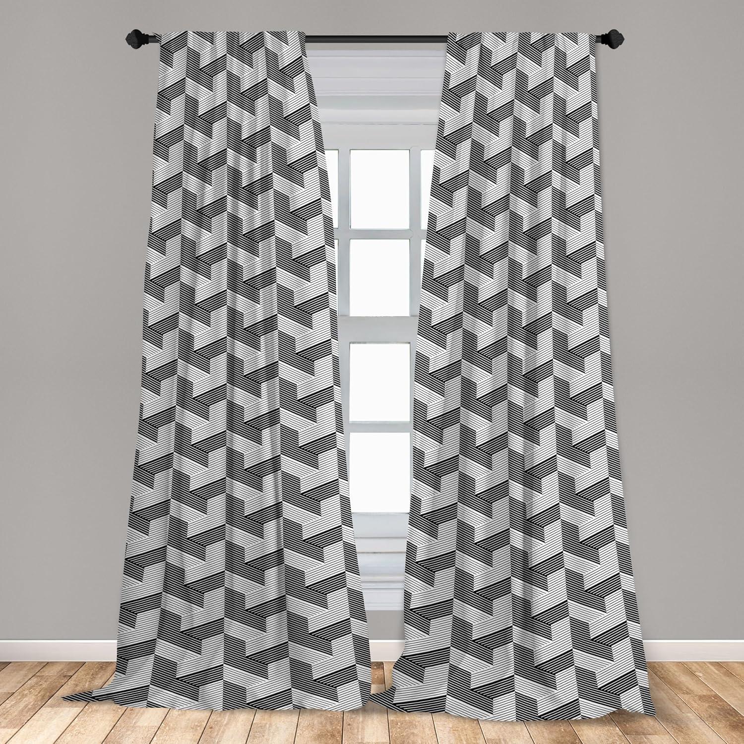 imageAmbesonne Retro Curtains Waves Geometric Shapes Seashell Motif Old Times Vintage Design of Art Deco Window Treatments 2 Panel Set for Living Room Bedroom Pair of 28 x 84 Dark Grey White FawnBlack and Pale Grey