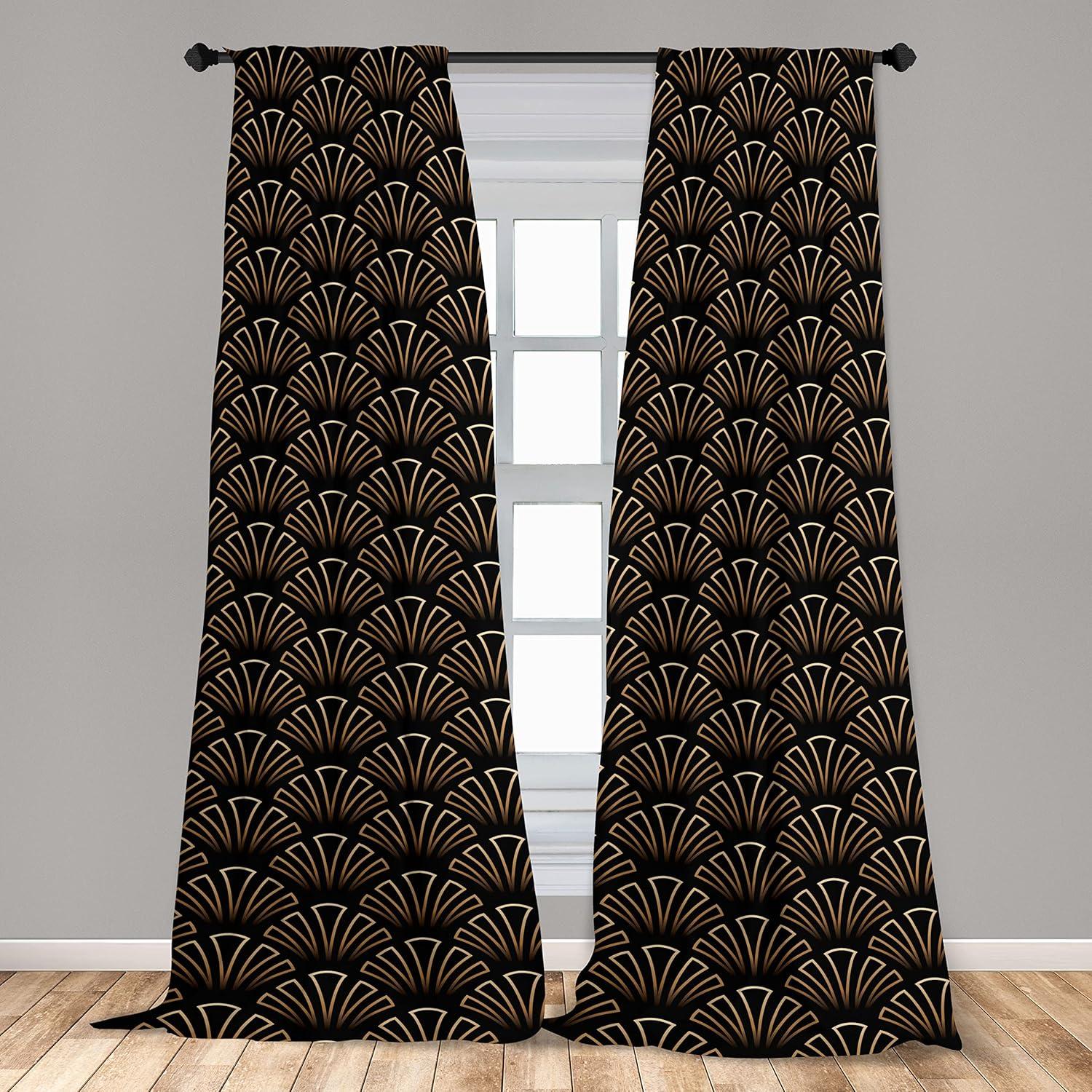 imageAmbesonne Retro Curtains Waves Geometric Shapes Seashell Motif Old Times Vintage Design of Art Deco Window Treatments 2 Panel Set for Living Room Bedroom Pair of 28 x 84 Dark Grey White FawnBrown Black and Ecru