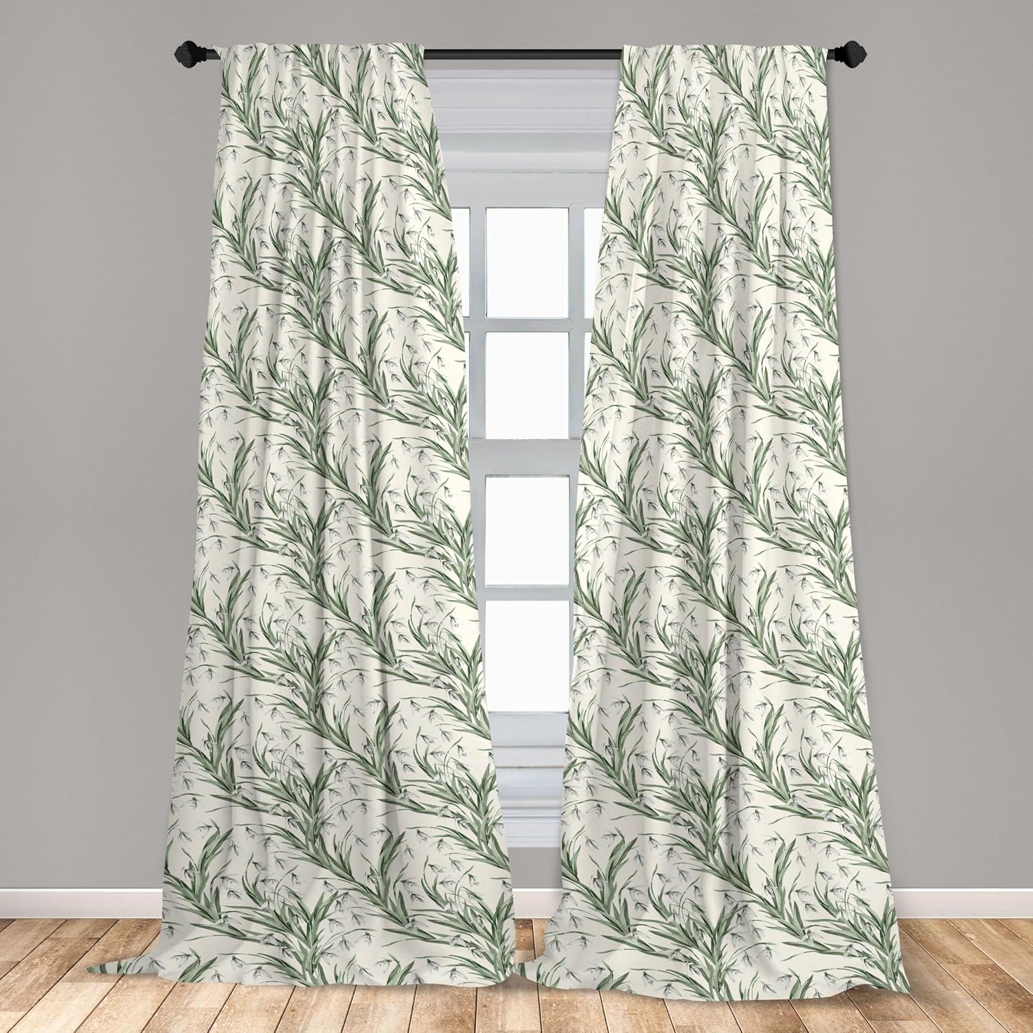 imageAmbesonne Retro Curtains Waves Geometric Shapes Seashell Motif Old Times Vintage Design of Art Deco Window Treatments 2 Panel Set for Living Room Bedroom Pair of 28 x 84 Dark Grey White FawnLaurel Green and Off White