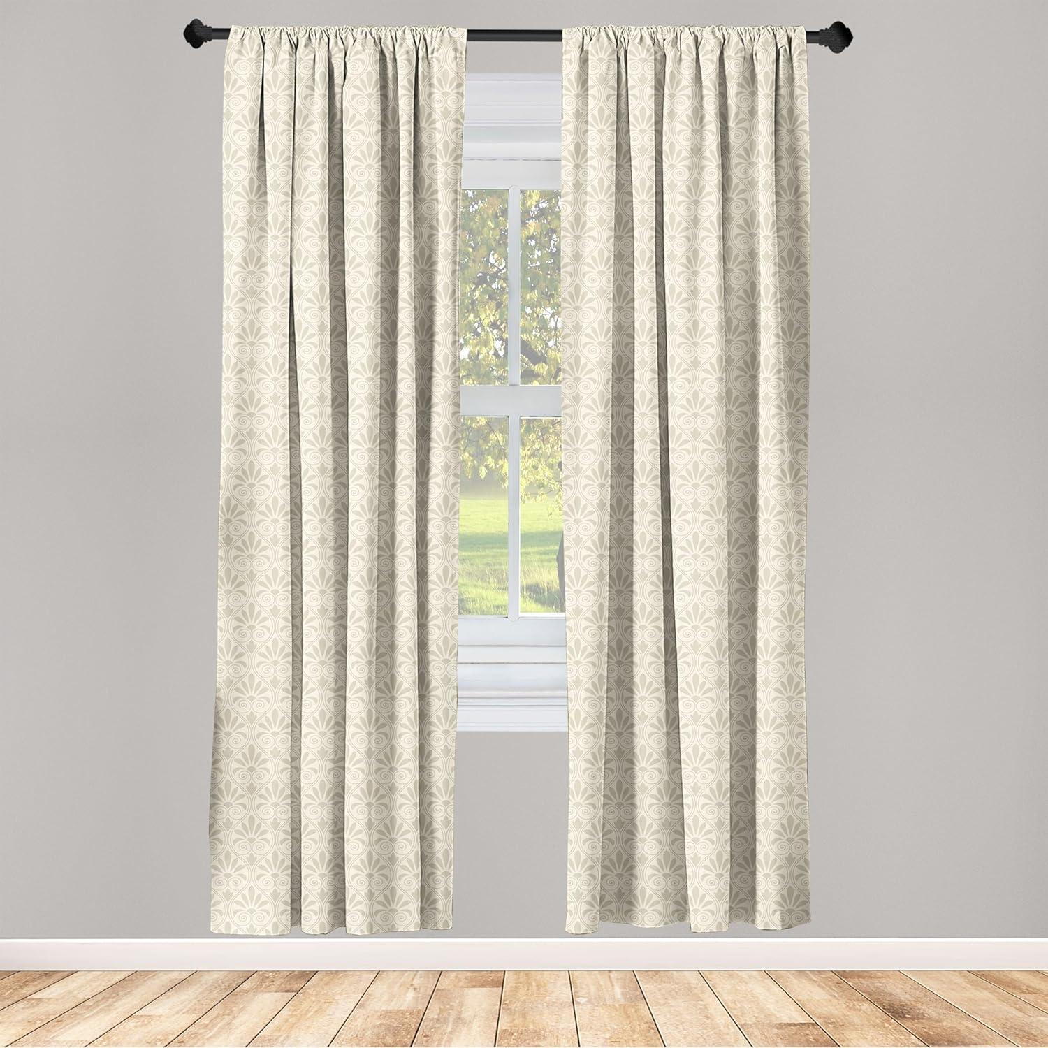 imageAmbesonne Retro Curtains Waves Geometric Shapes Seashell Motif Old Times Vintage Design of Art Deco Window Treatments 2 Panel Set for Living Room Bedroom Pair of 28 x 84 Dark Grey White FawnEggshell and Pale Tan