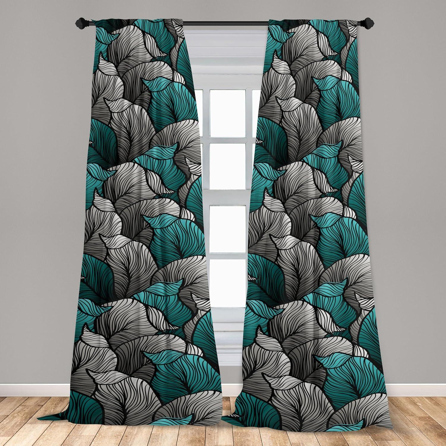 imageAmbesonne Retro Curtains Waves Geometric Shapes Seashell Motif Old Times Vintage Design of Art Deco Window Treatments 2 Panel Set for Living Room Bedroom Pair of 28 x 84 Dark Grey White FawnTurquoise Charcoal Grey