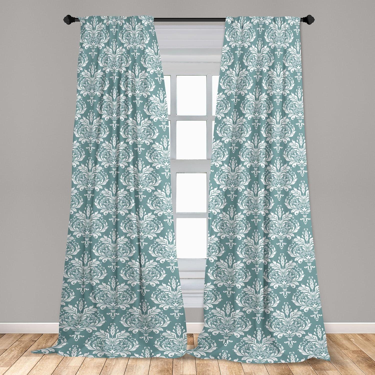 imageAmbesonne Retro Curtains Waves Geometric Shapes Seashell Motif Old Times Vintage Design of Art Deco Window Treatments 2 Panel Set for Living Room Bedroom Pair of 28 x 84 Dark Grey White FawnCadet Blue and White