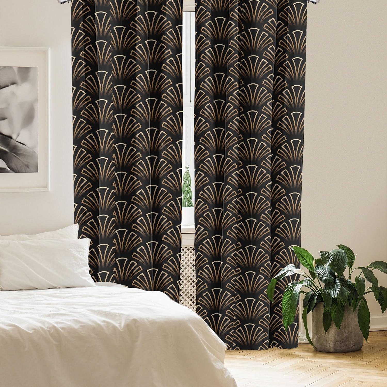 imageAmbesonne Retro Curtains Waves Geometric Shapes Seashell Motif Old Times Vintage Design of Art Deco Window Treatments 2 Panel Set for Living Room Bedroom Pair of 28 x 84 Dark Grey White FawnBrown Black and Ecru