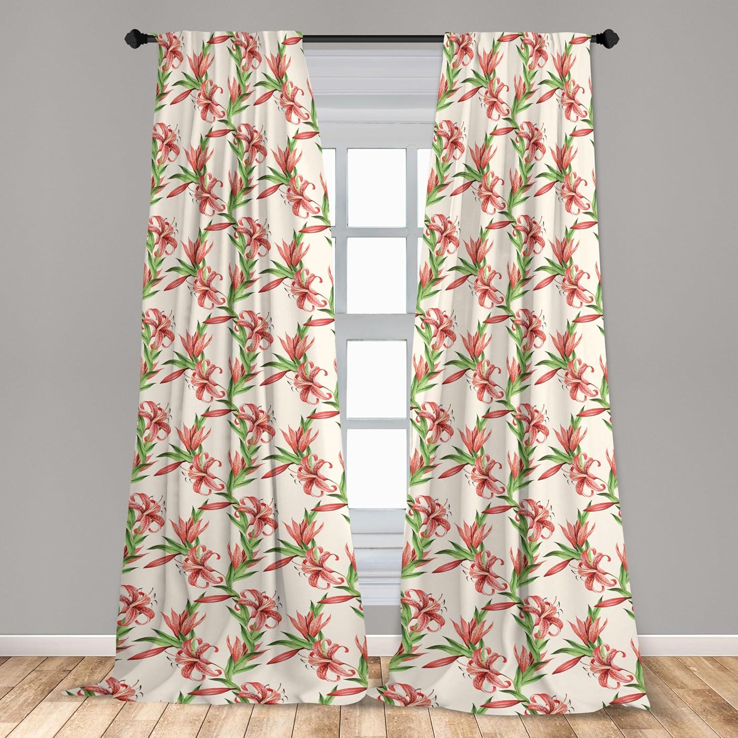 imageAmbesonne Retro Curtains Waves Geometric Shapes Seashell Motif Old Times Vintage Design of Art Deco Window Treatments 2 Panel Set for Living Room Bedroom Pair of 28 x 84 Dark Grey White FawnCoral Green Off White
