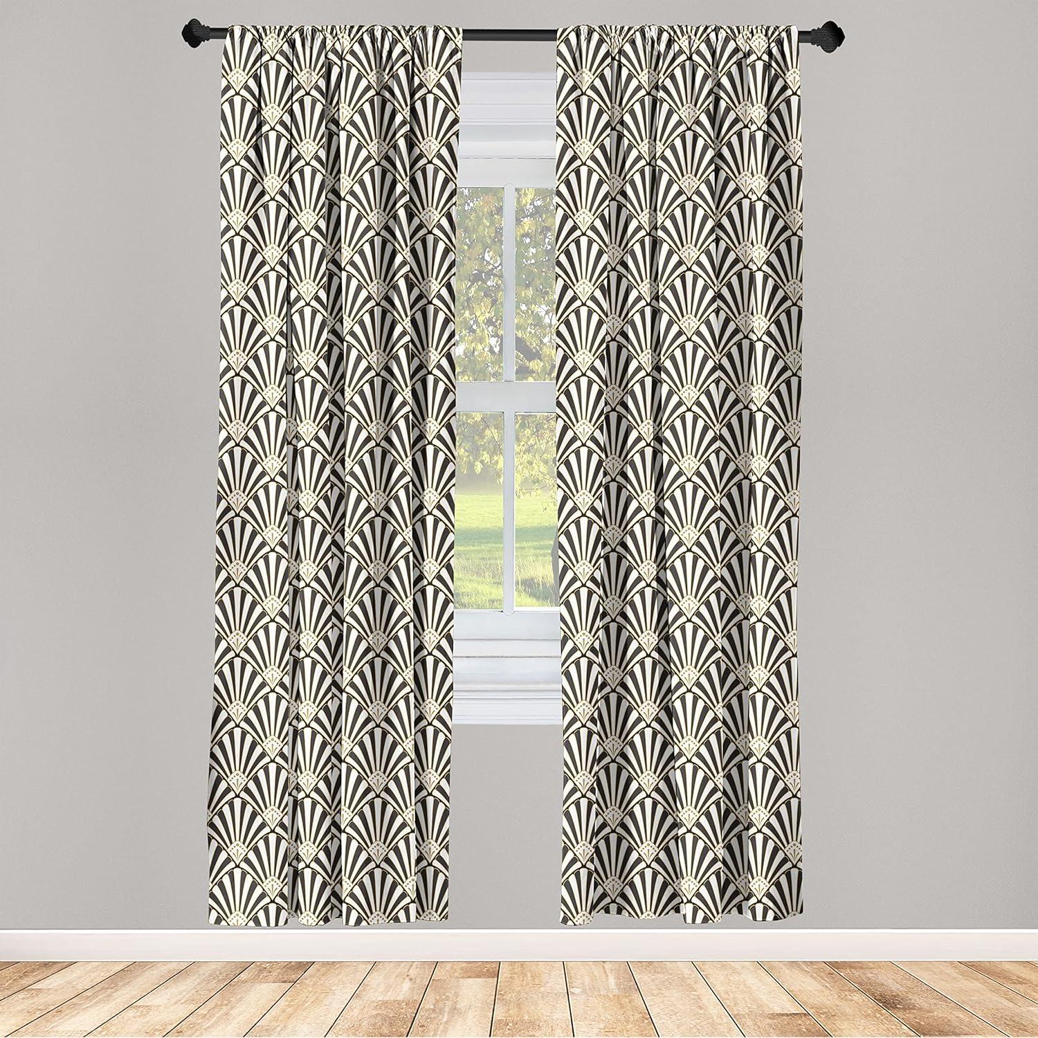 imageAmbesonne Retro Curtains Waves Geometric Shapes Seashell Motif Old Times Vintage Design of Art Deco Window Treatments 2 Panel Set for Living Room Bedroom Pair of 28 x 84 Dark Grey White FawnDark Grey White Fawn