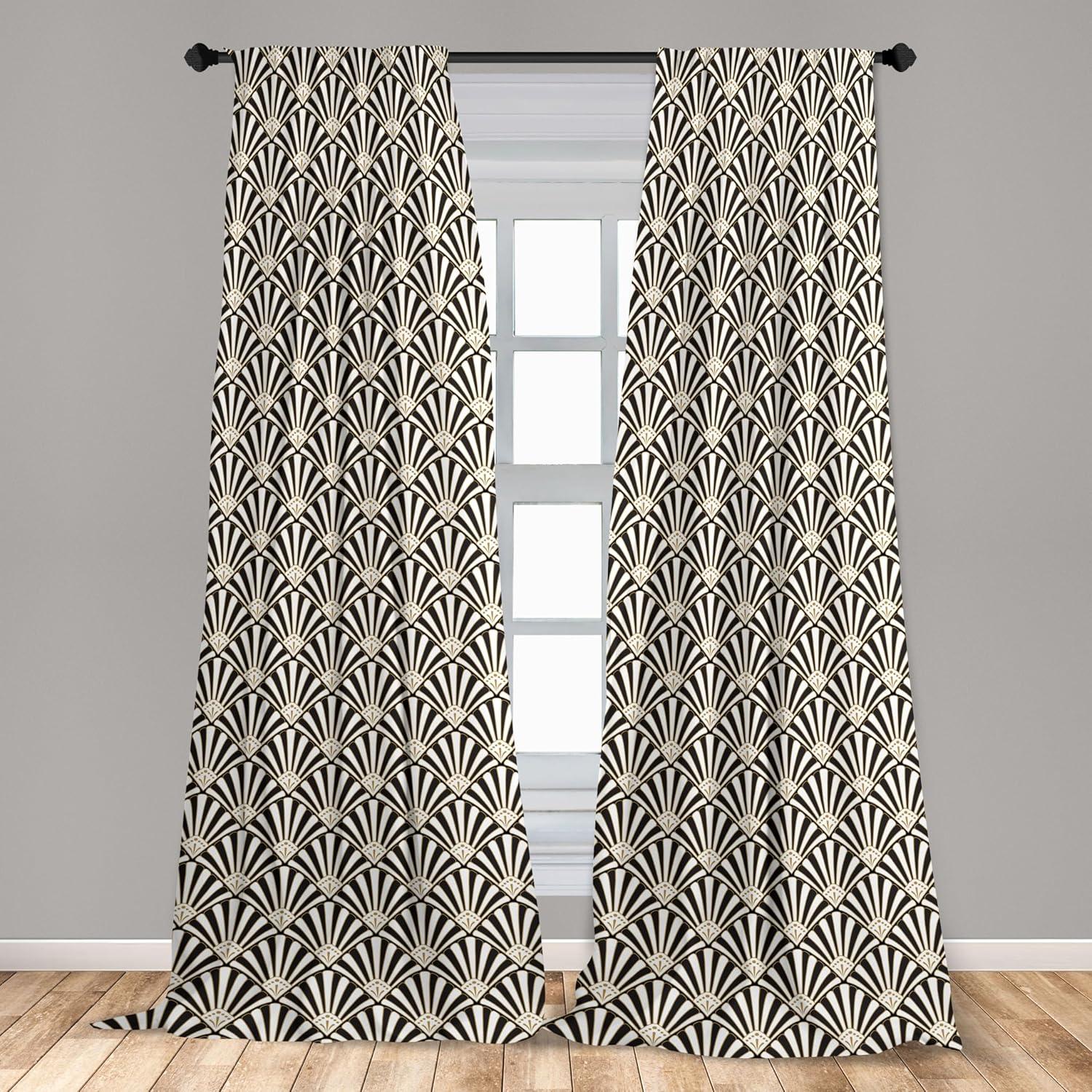 imageAmbesonne Retro Curtains Waves Geometric Shapes Seashell Motif Old Times Vintage Design of Art Deco Window Treatments 2 Panel Set for Living Room Bedroom Pair of 28 x 84 Dark Grey White FawnDark Grey White Fawn