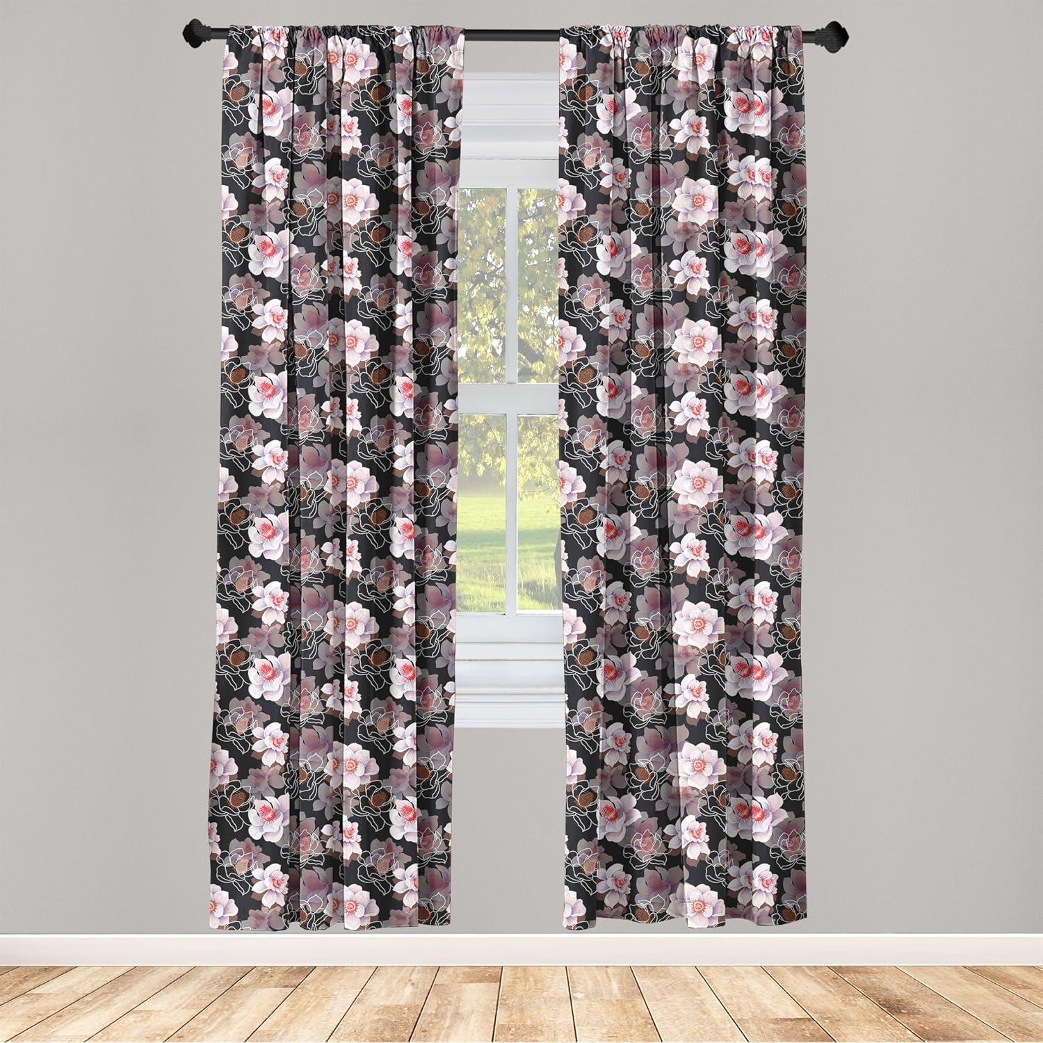 imageAmbesonne Retro Curtains Waves Geometric Shapes Seashell Motif Old Times Vintage Design of Art Deco Window Treatments 2 Panel Set for Living Room Bedroom Pair of 28 x 84 Dark Grey White FawnBlack Pale Rose and Coral
