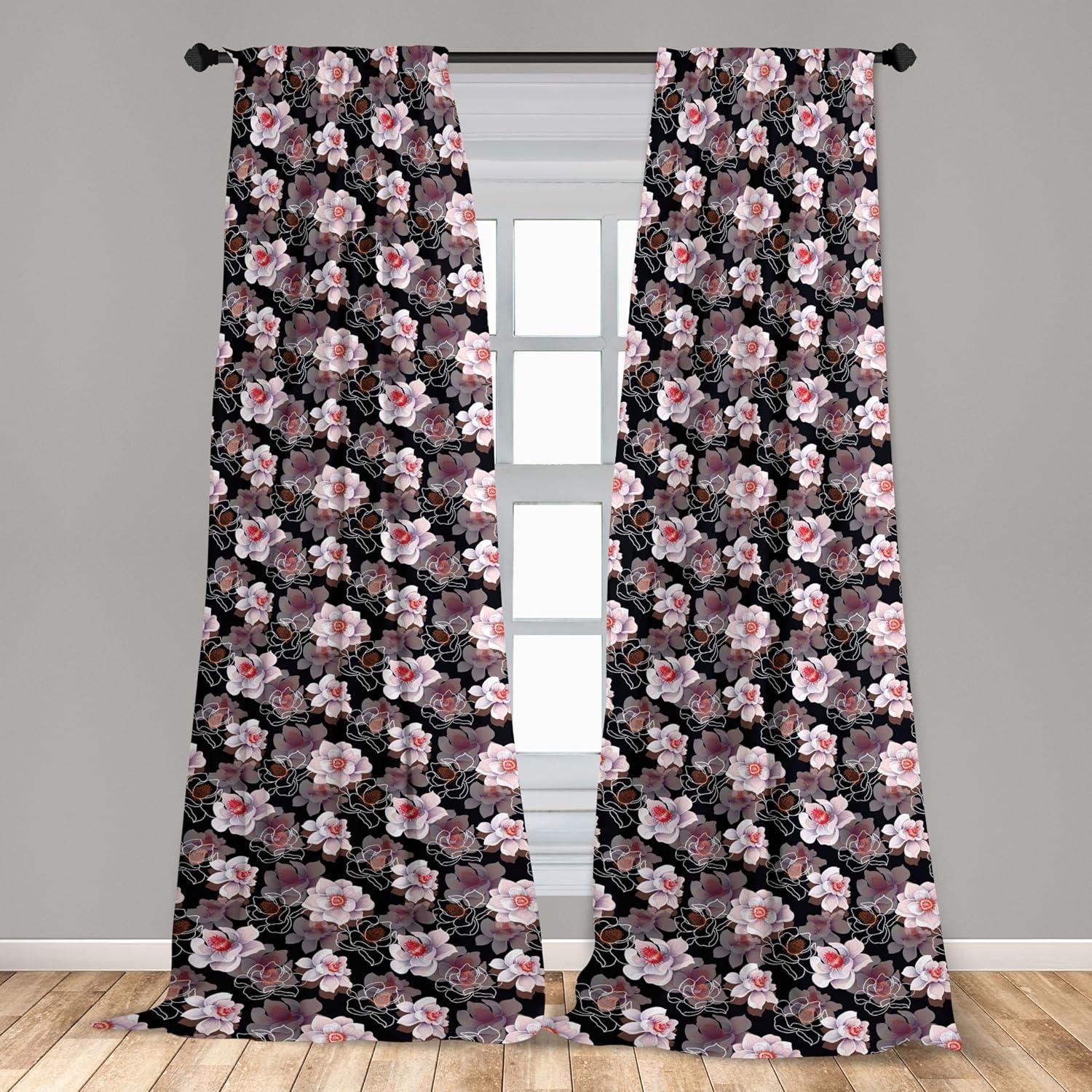 imageAmbesonne Retro Curtains Waves Geometric Shapes Seashell Motif Old Times Vintage Design of Art Deco Window Treatments 2 Panel Set for Living Room Bedroom Pair of 28 x 84 Dark Grey White FawnBlack Pale Rose and Coral