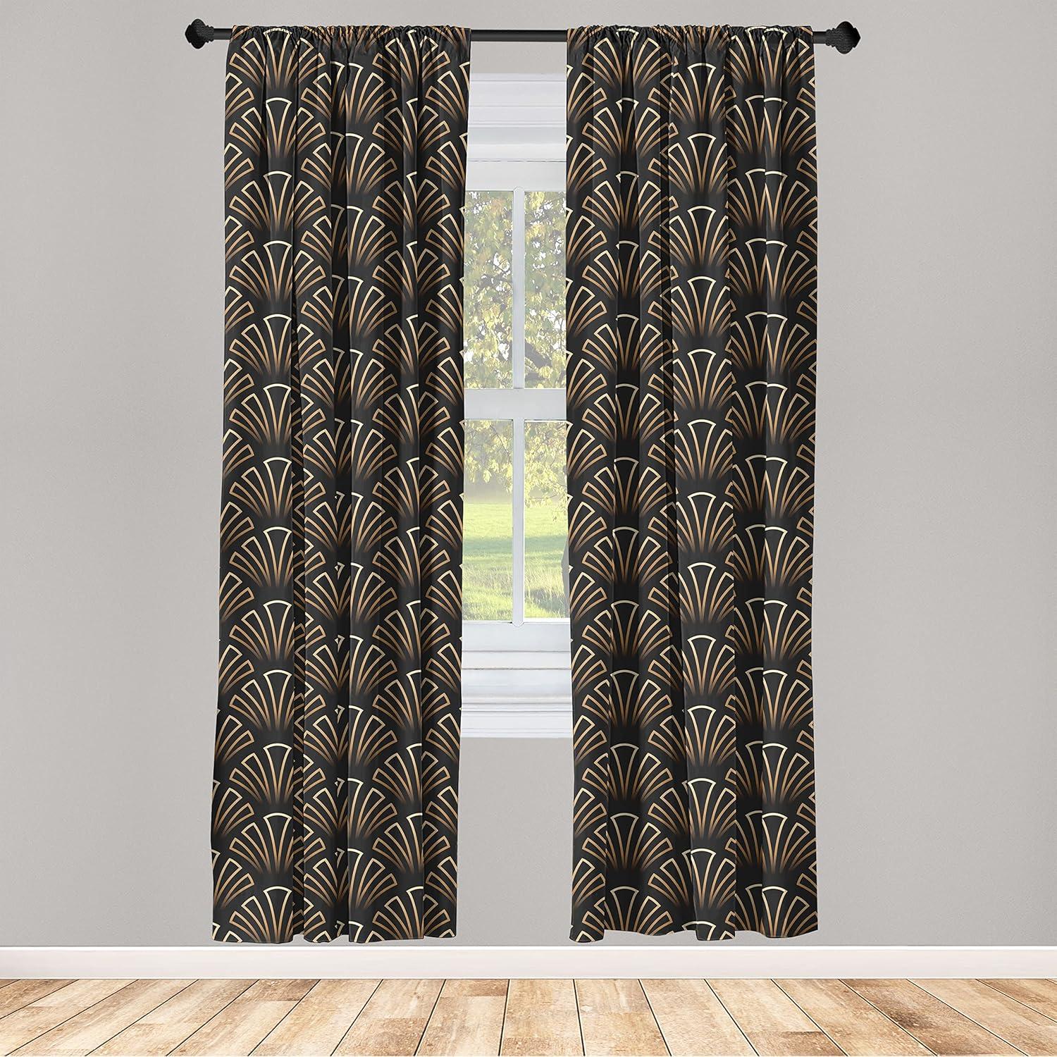imageAmbesonne Retro Curtains Waves Geometric Shapes Seashell Motif Old Times Vintage Design of Art Deco Window Treatments 2 Panel Set for Living Room Bedroom Pair of 28 x 84 Dark Grey White FawnBrown Black and Ecru