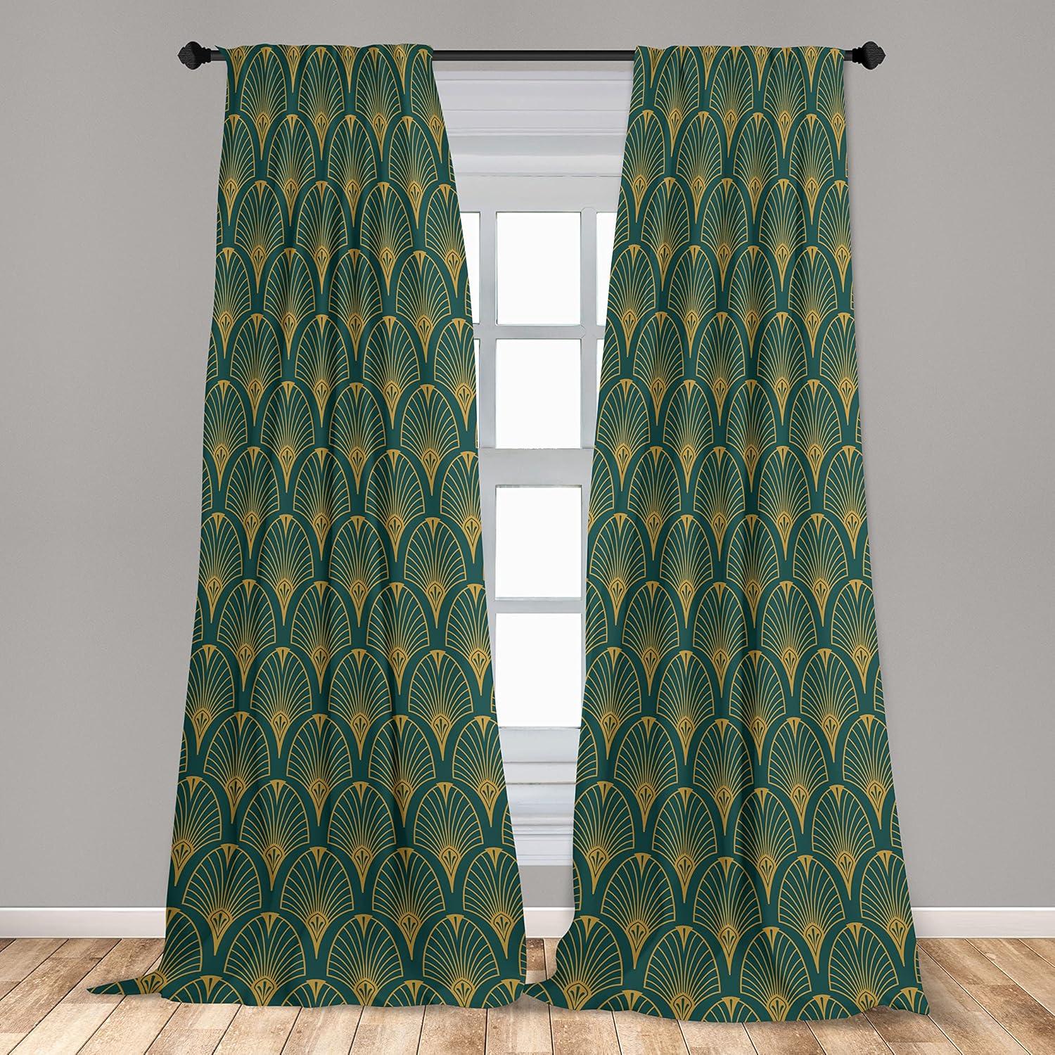imageAmbesonne Retro Curtains Waves Geometric Shapes Seashell Motif Old Times Vintage Design of Art Deco Window Treatments 2 Panel Set for Living Room Bedroom Pair of 28 x 84 Dark Grey White FawnDark Mustard and Dark Teal