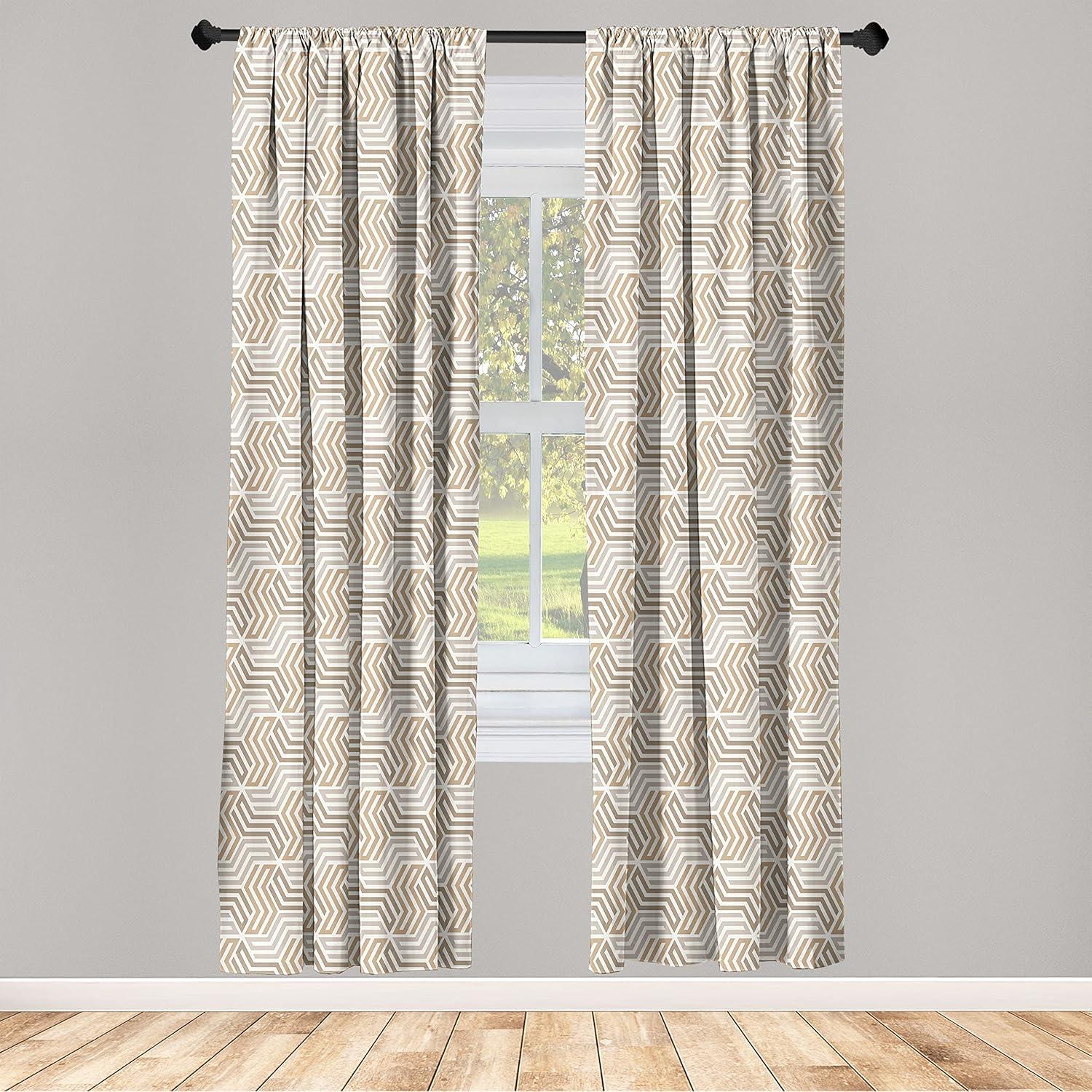 imageAmbesonne Retro Curtains Waves Geometric Shapes Seashell Motif Old Times Vintage Design of Art Deco Window Treatments 2 Panel Set for Living Room Bedroom Pair of 28 x 84 Dark Grey White FawnWarm Taupe Pale Sepia