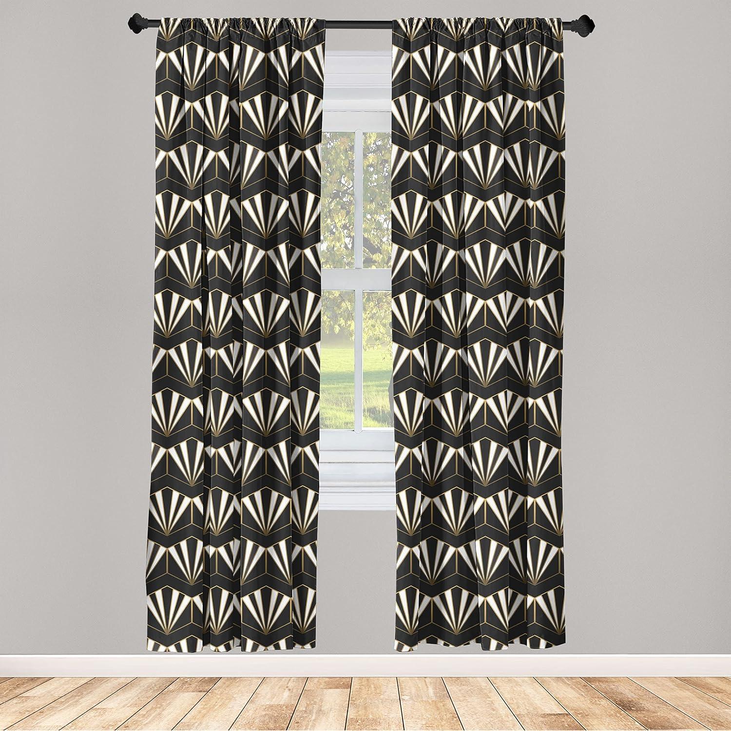 imageAmbesonne Retro Curtains Waves Geometric Shapes Seashell Motif Old Times Vintage Design of Art Deco Window Treatments 2 Panel Set for Living Room Bedroom Pair of 28 x 84 Dark Grey White FawnFawn Black and White