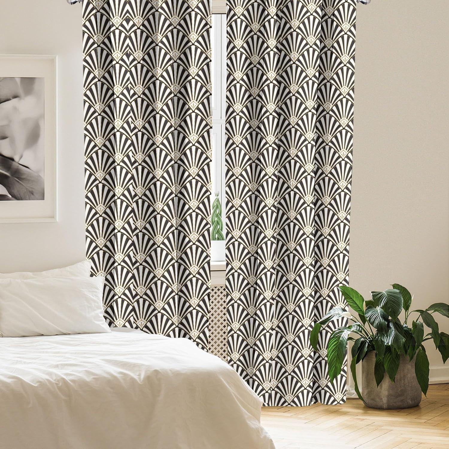 imageAmbesonne Retro Curtains Waves Geometric Shapes Seashell Motif Old Times Vintage Design of Art Deco Window Treatments 2 Panel Set for Living Room Bedroom Pair of 28 x 84 Dark Grey White FawnDark Grey White Fawn