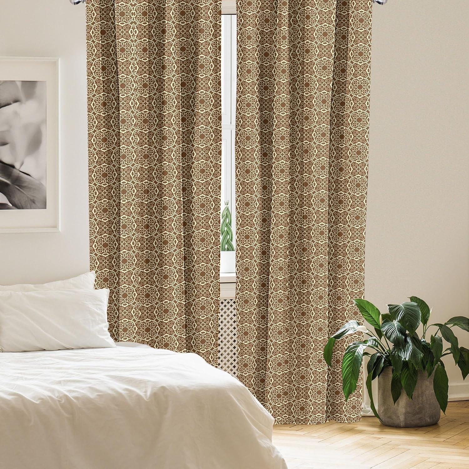 imageAmbesonne Victorian Curtains Ornamental Swirls and Curves Vintage Inspirations Medieval Baroque Pattern Window Treatments 2 Panel Set for Living Room Bedroom Pair of 28 x 84 Brown Pale YellowBrown Pale Yellow