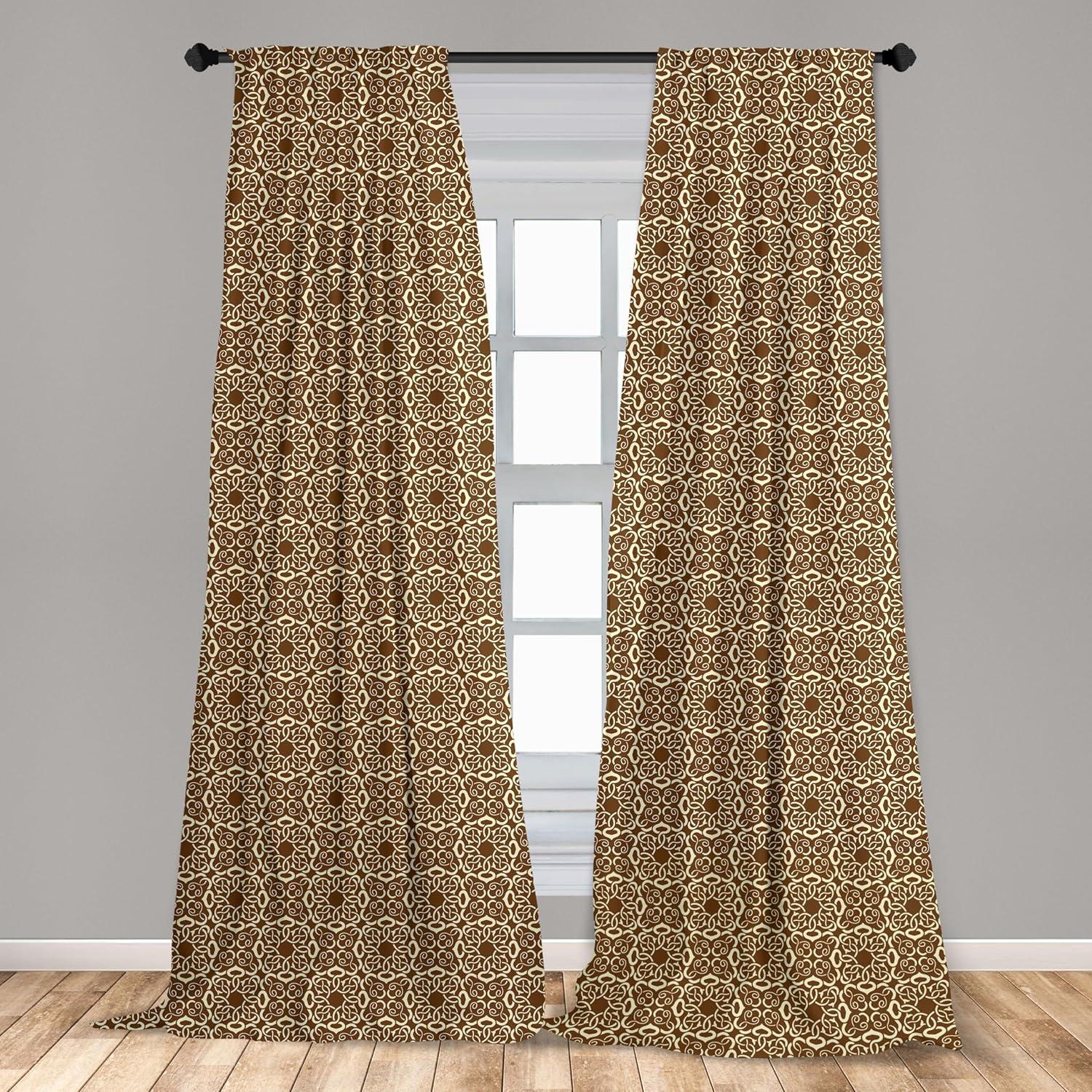 imageAmbesonne Victorian Curtains Ornamental Swirls and Curves Vintage Inspirations Medieval Baroque Pattern Window Treatments 2 Panel Set for Living Room Bedroom Pair of 28 x 84 Brown Pale YellowBrown Pale Yellow