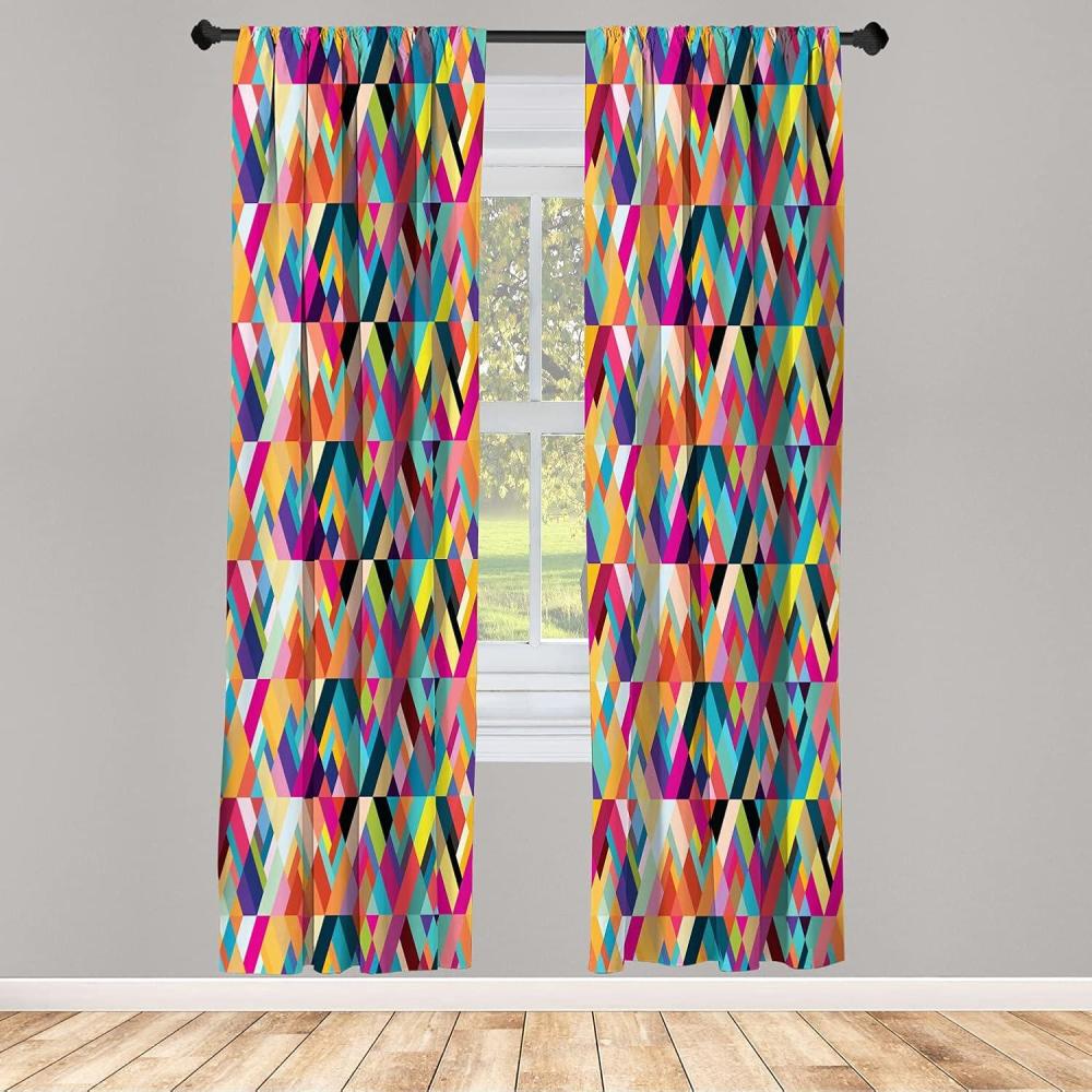 imageAmbesonne Abstract Window Curtains Bauhaus Style Pattern of Geometric Shapes as Colorful Diagonal Tiles Modern Print Lightweight Decorative 2Panel Set amp Rod Pocket Pair of  28 x 84 Magenta