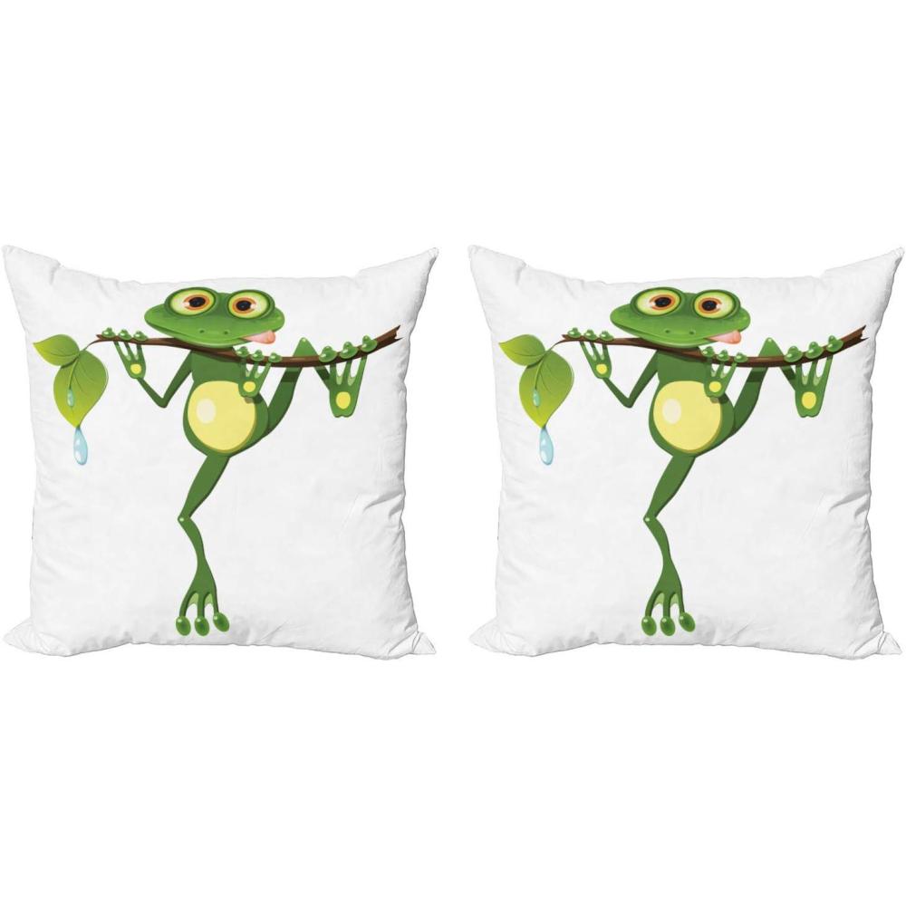 imageAmbesonne Animal Decorative Throw Pillow Case Pack of 2 Little Frog on Branch of The Tree in Rainforest Nature Jungle Life Art Earth Couch Bedroom Living Room Cushion Cover 16 Green White Yellow16 x 16 Pack of 2