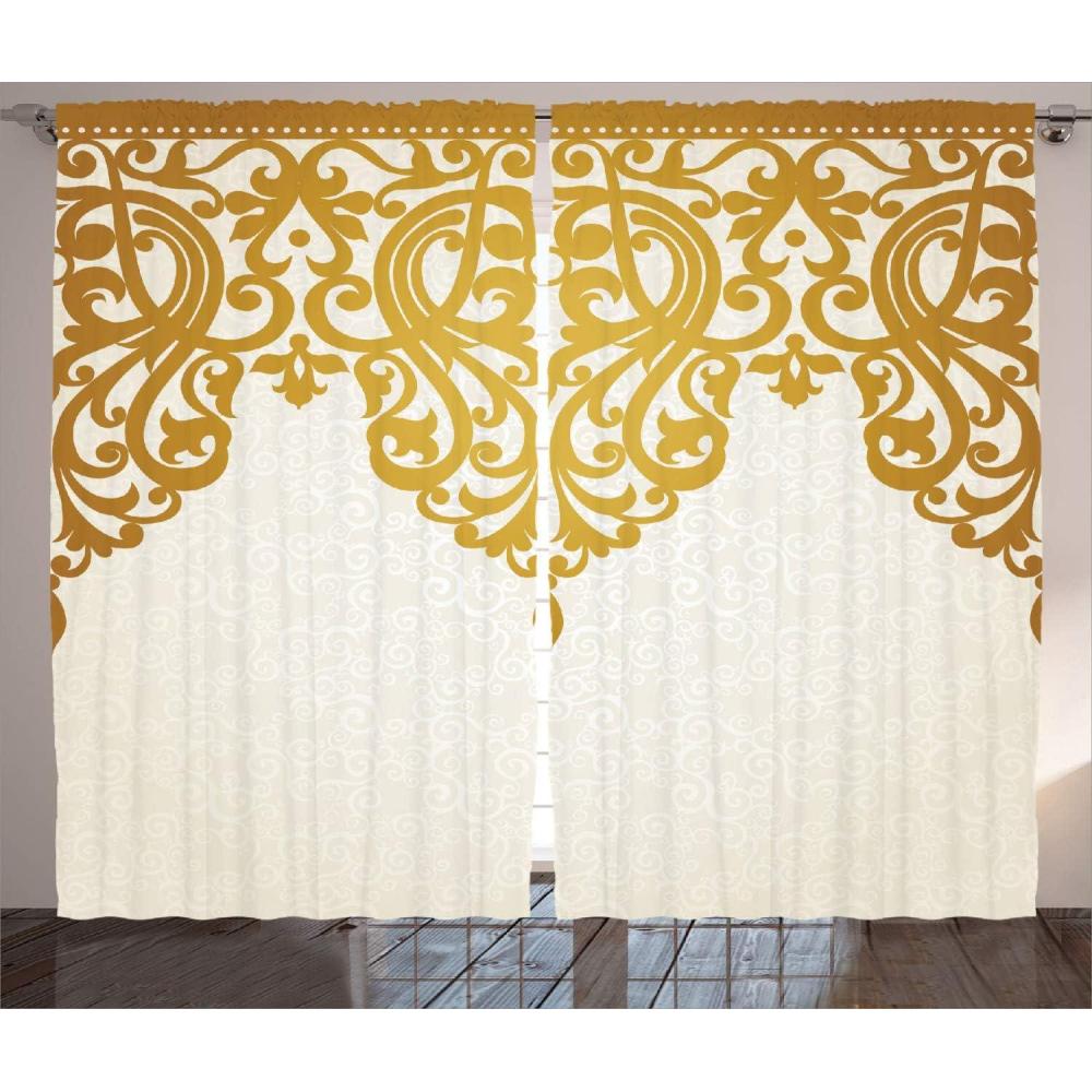 imageAmbesonne Antique Curtains Victorian Style Medieval Motifs Classic Baroque Oriental Shapes Print Living Room Bedroom Window Drapes 2 Panel Set 108 X 84 Golden Cream