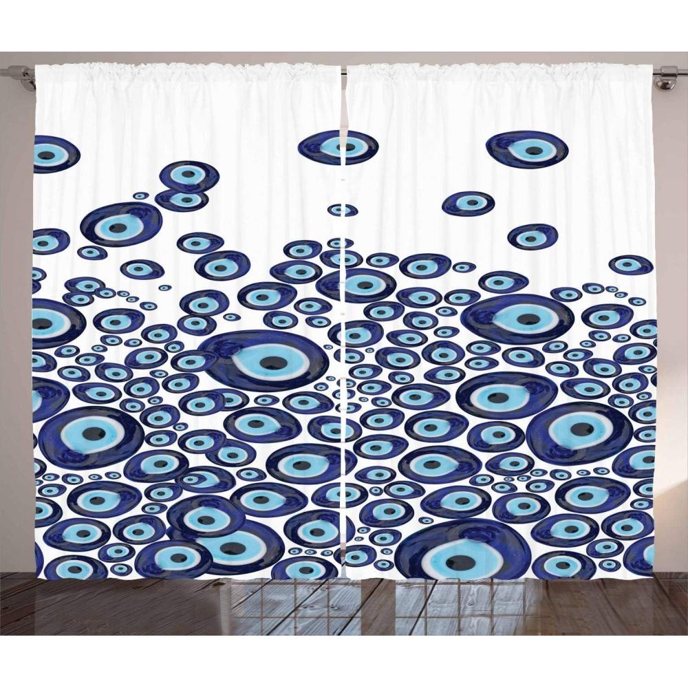 imageAmbesonne Evil Eye Curtains Culture Folkloric Luck Glass Look Beads Graphic on Plain Background Living Room Bedroom Window Drapes 2 Panel Set 108 X 90 Dark Blue and Pale Blue