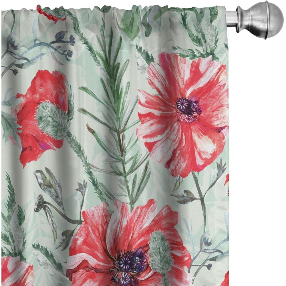 imageAmbesonne Floral Curtains Spring Theme Abstract Repeating Pattern of Flowers Leaves Nature Art Window Treatments 2 Panel Set for Living Room Bedroom Pair of  28 x 84 Pale Lavender Blue GreyCoral Army Green